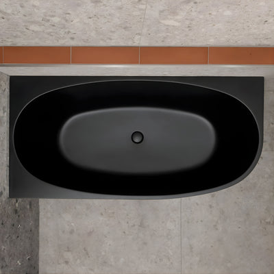 ENFLAIR BYRON EGG LEFT CORNER FREESTANDING BATH WITH OVERFLOW MATTE BLACK (MULTIPLE SIZES AVAILABLE)