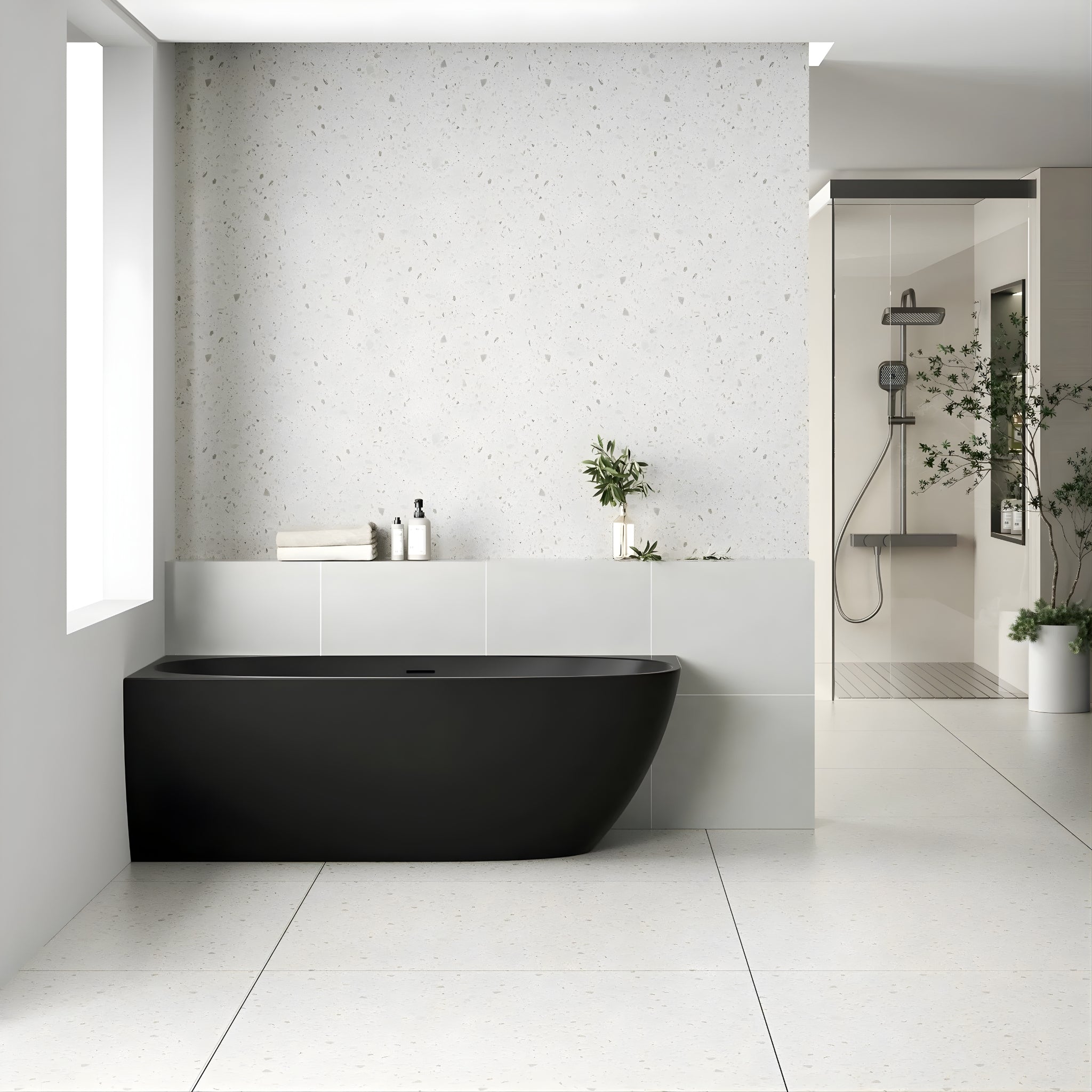 ENFLAIR BYRON EGG LEFT CORNER FREESTANDING BATH WITH OVERFLOW MATTE BLACK (MULTIPLE SIZES AVAILABLE)