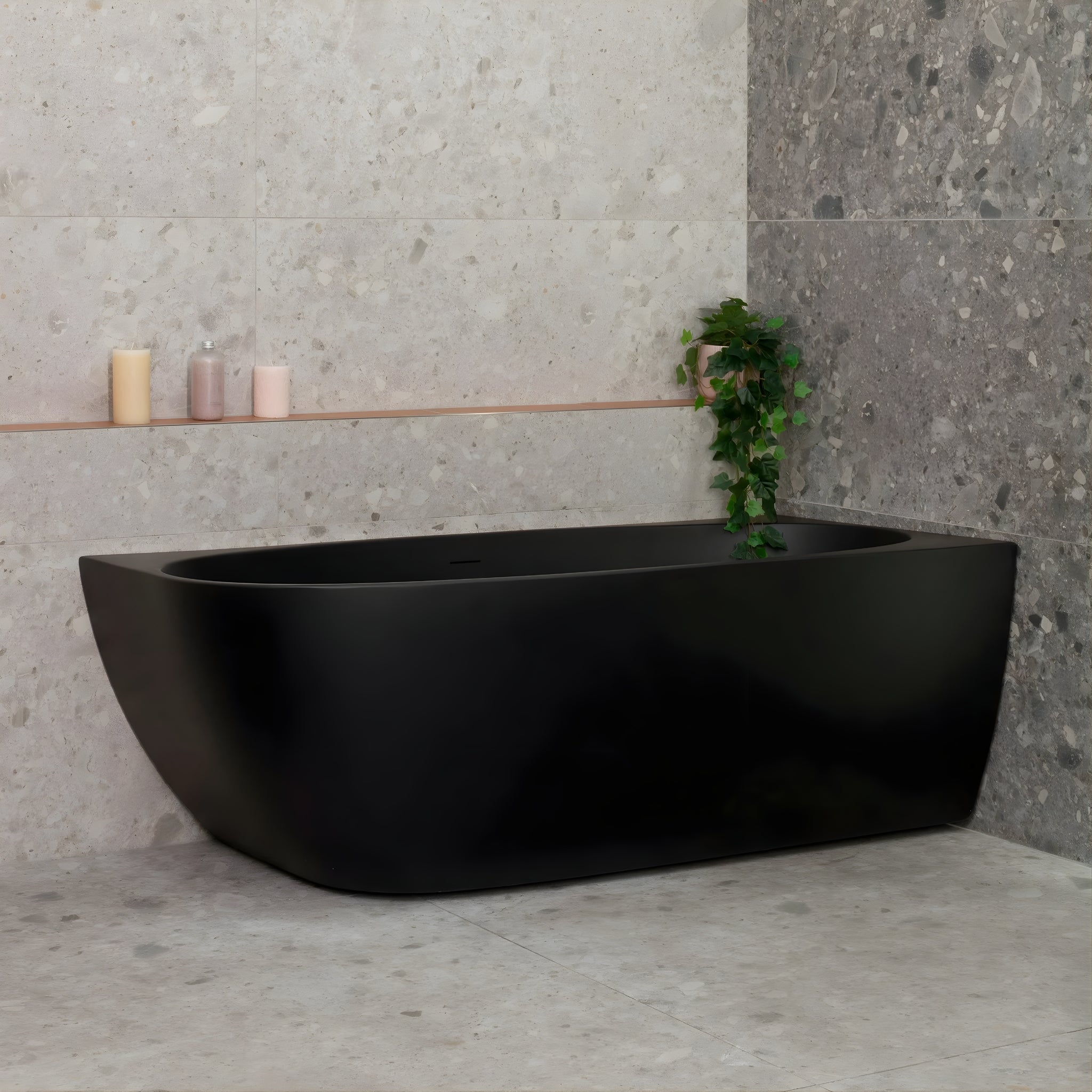 ENFLAIR BYRON EGG RIGHT CORNER FREESTANDING BATH WITH OVERFLOW MATTE BLACK (MULTIPLE SIZES AVAILABLE)