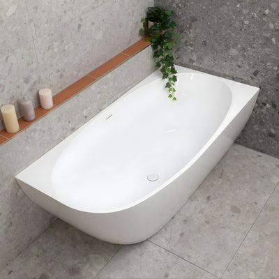ENFLAIR BYRON EGG RIGHT CORNER FREESTANDING BATH WITH OVERFLOW GLOSS WHITE (MULTIPLE SIZES AVAILABLE)