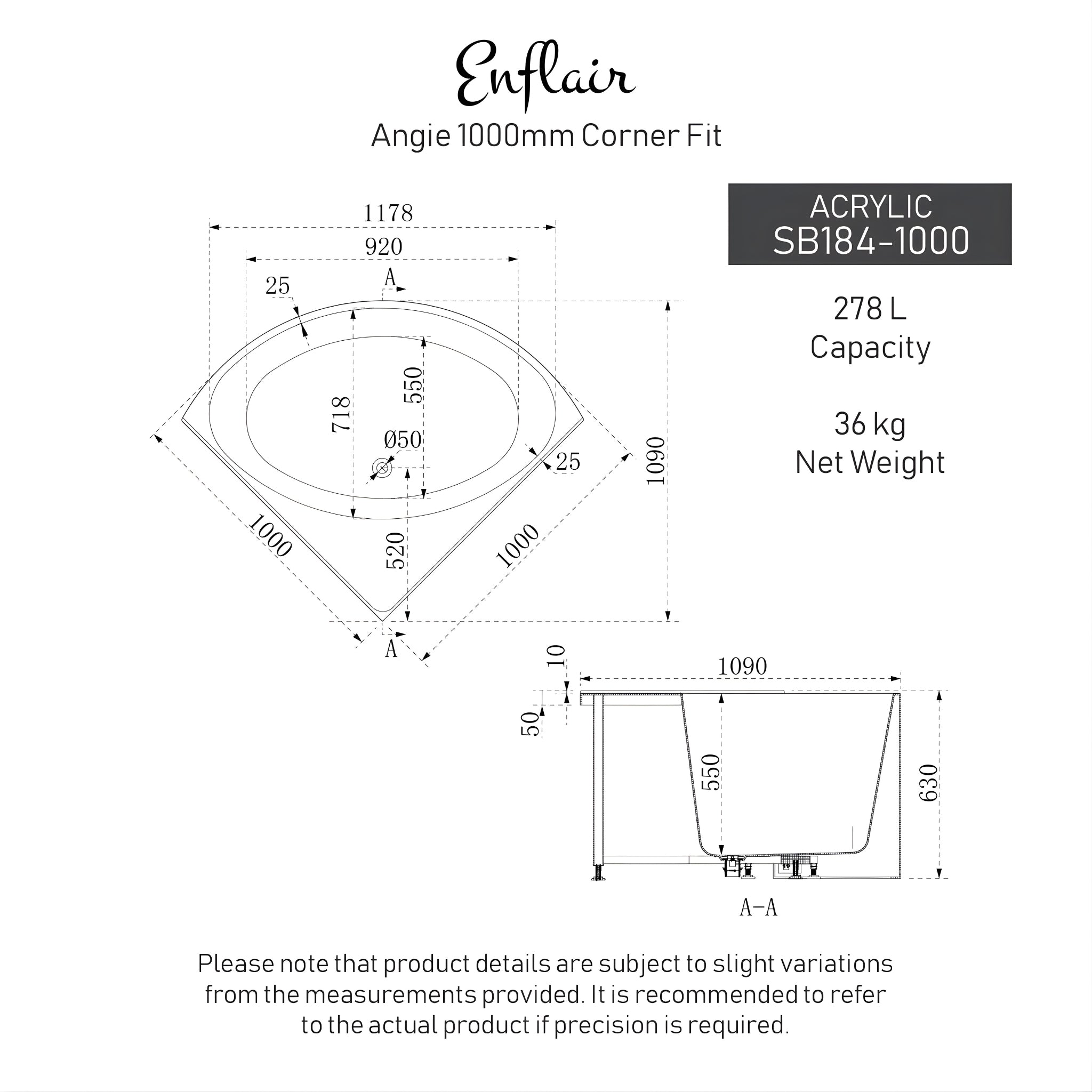 ENFLAIR ANGIE CORNER-FIT JAPANESE SOAKING BATHTUB MATTE WHITE (AVAILABLE IN 800MM AND 1000MM)