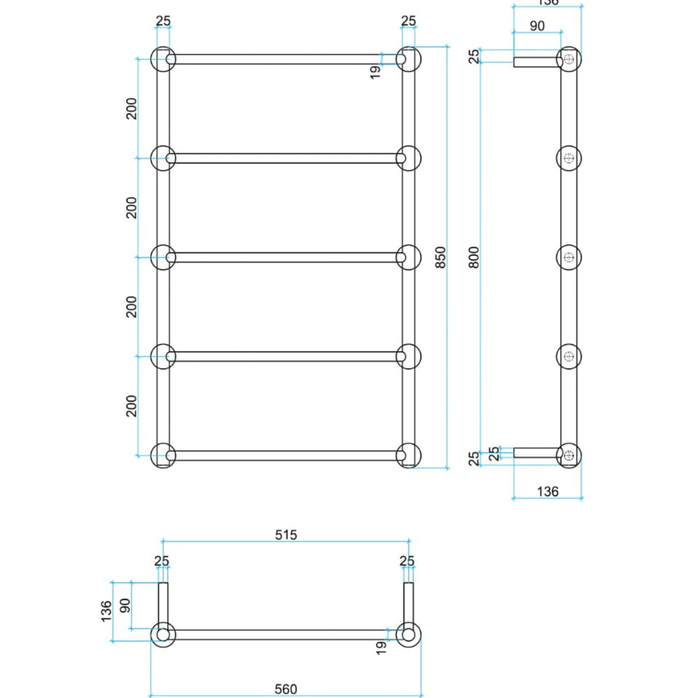 THERMOGROUP STRAIGHT ROUND HERITAGE LADDER HEATED TOWEL RAIL 560MM