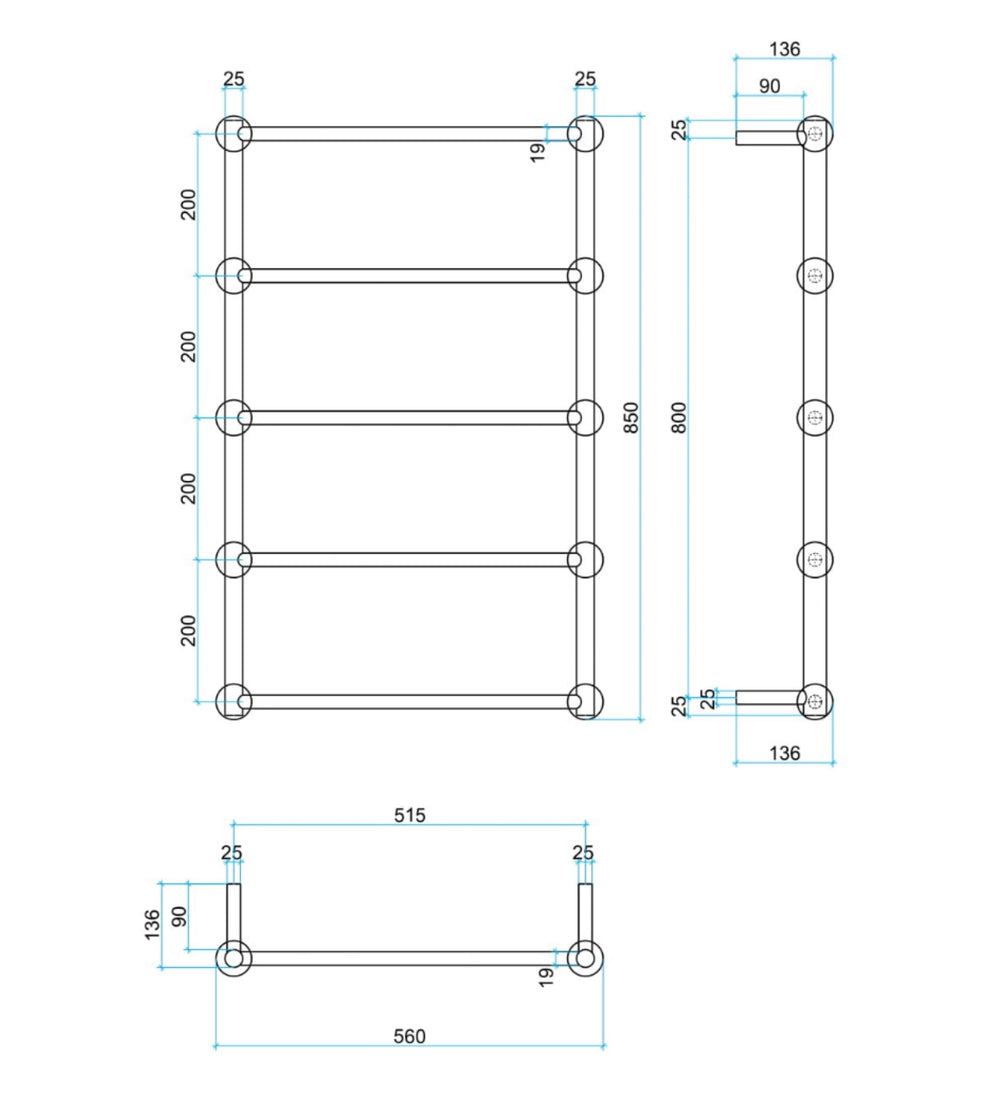 THERMOGROUP STRAIGHT ROUND HERITAGE LADDER HEATED TOWEL RAIL 560MM