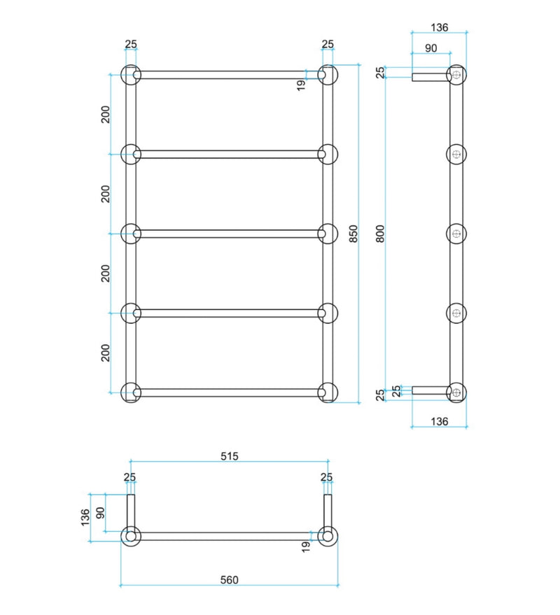 THERMOGROUP SB34M STRAIGHT ROUND HERITAGE LADDER HEATED TOWEL RAIL 560MM