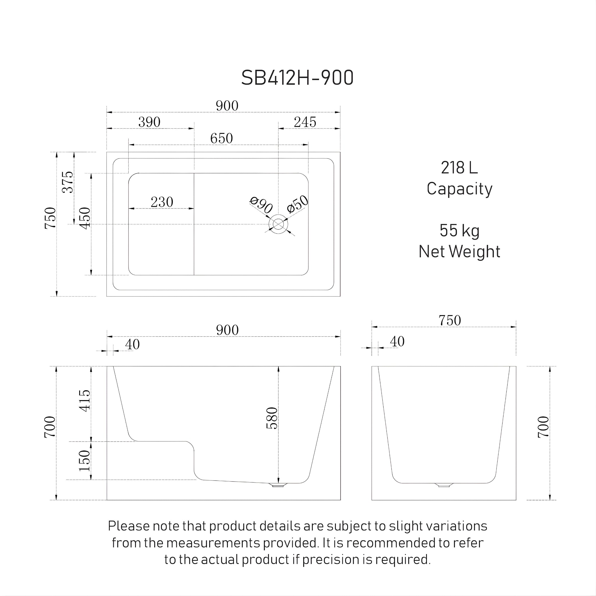 ENFLAIR HICUBE JAPANESE MULTI-FIT BATHTUB GLOSS WHITE (AVAILABLE IN 900MM AND 1000MM)