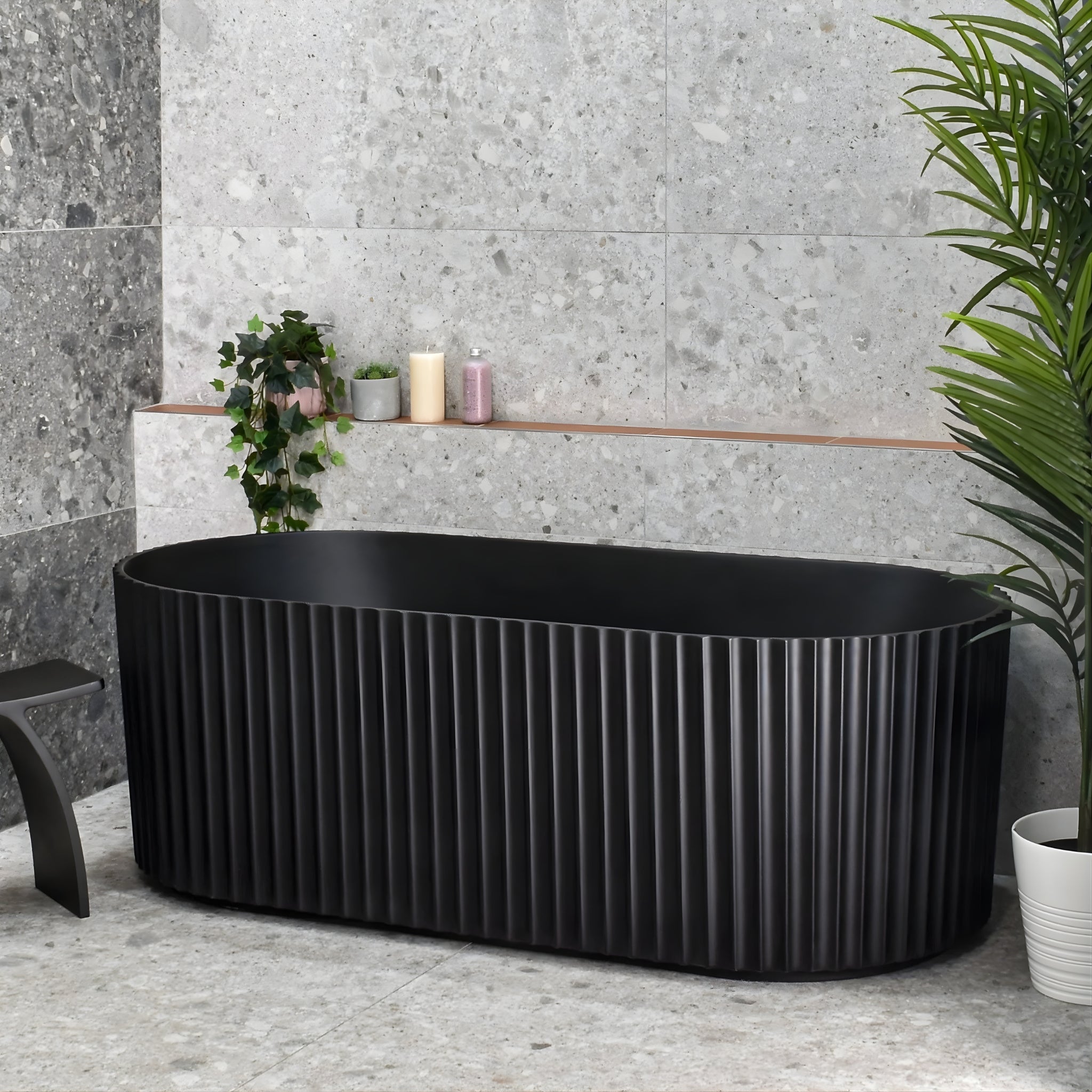 ENFLAIR AGORA GROOVE FLUTED FREESTANDING BATHTUB MATTE BLACK (AVAILABLE IN 1500MM AND 1700MM)