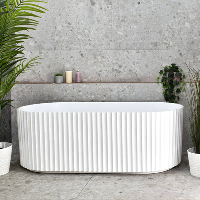 ENFLAIR AGORA GROOVE FLUTED FREESTANDING BATHTUB GLOSS WHITE (AVAILABLE IN 1500MM AND 1700MM)