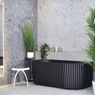 ENFLAIR AGORA GROOVE FLUTED BACK TO WALL BATHTUB MATTE BLACK (AVAILABLE IN 1500MM AND 1700MM)