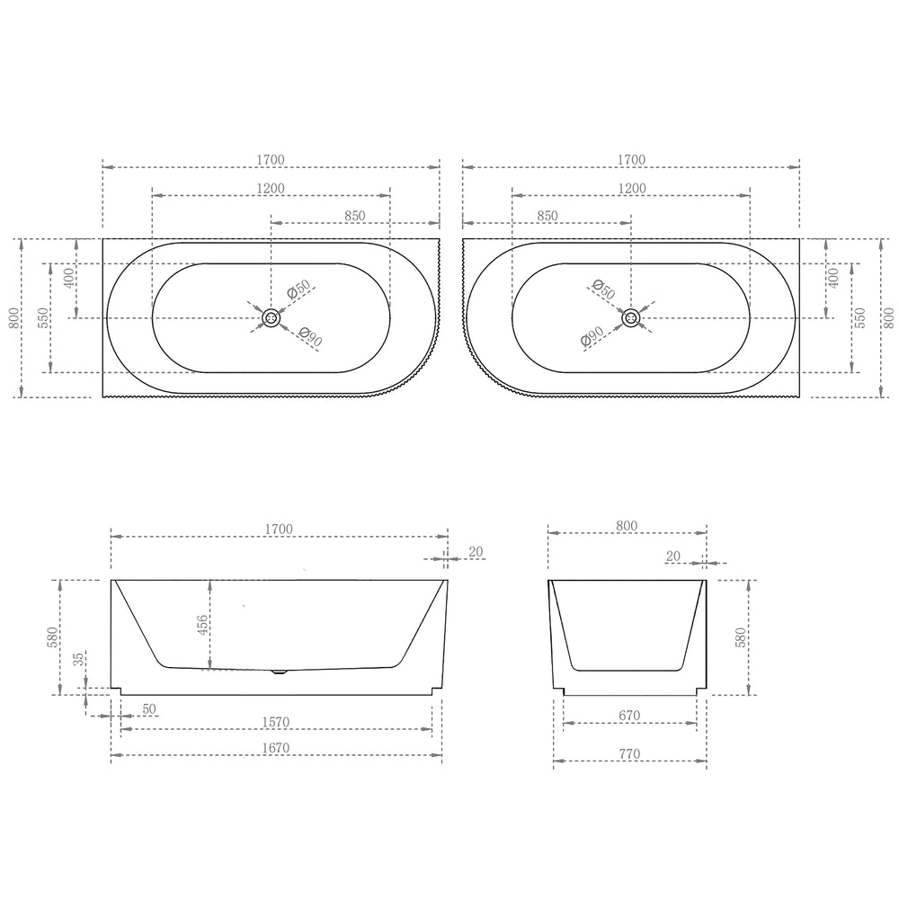 ENFLAIR BRIGHTON GROOVE FREESTANDING RIGHT CORNER BATHTUB MATTE WHITE (AVAILABLE IN 1500MM AND 1700MM)
