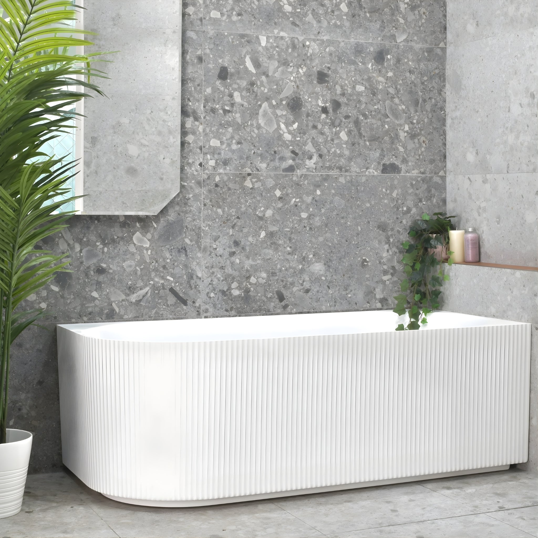 ENFLAIR BRIGHTON GROOVE FLUTED RIGHT CORNER BATHTUB GLOSS WHITE (AVAILABLE IN 1500MM AND 1700MM)