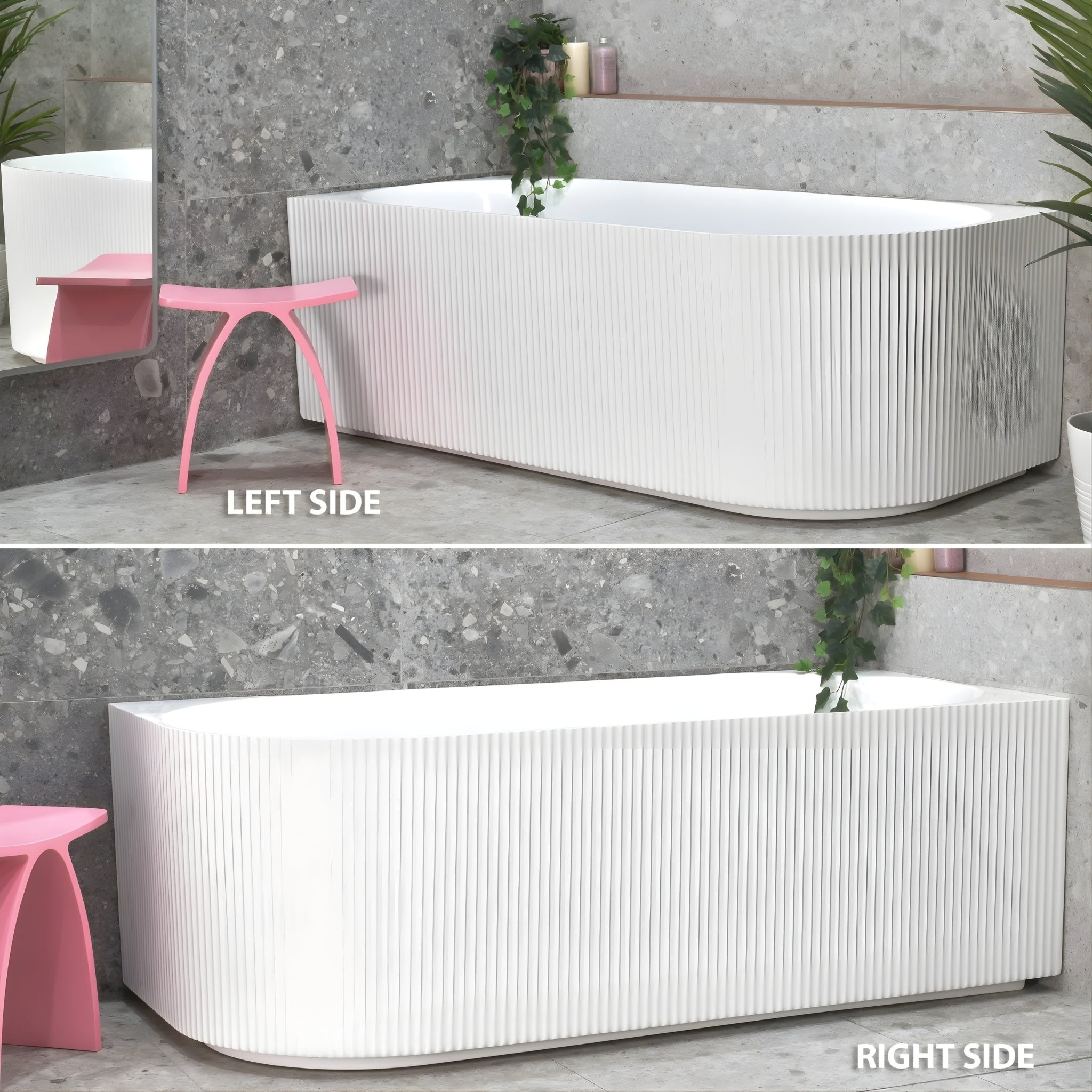 ENFLAIR BRIGHTON GROOVE FLUTED RIGHT CORNER BATHTUB GLOSS WHITE (AVAILABLE IN 1500MM AND 1700MM)