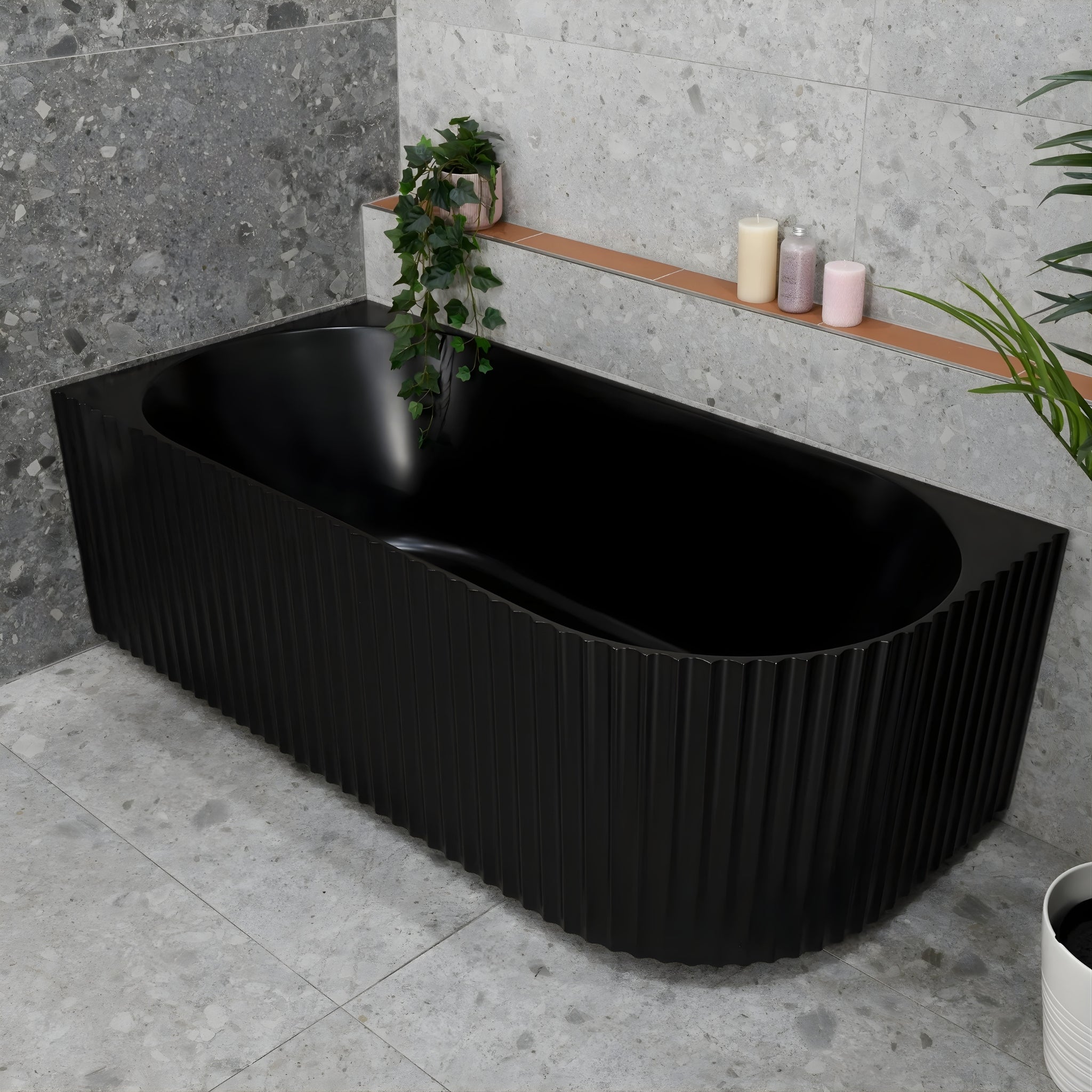 ENFLAIR AGORA GROOVE FLUTED LEFT CORNER BATHTUB MATTE BLACK (AVAILABLE IN 1500MM AND 1700MM)