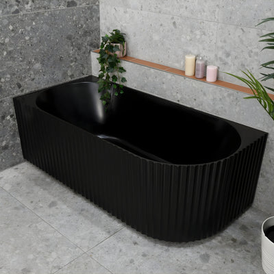 ENFLAIR AGORA GROOVE FLUTED LEFT CORNER BATHTUB MATTE BLACK (AVAILABLE IN 1500MM AND 1700MM)