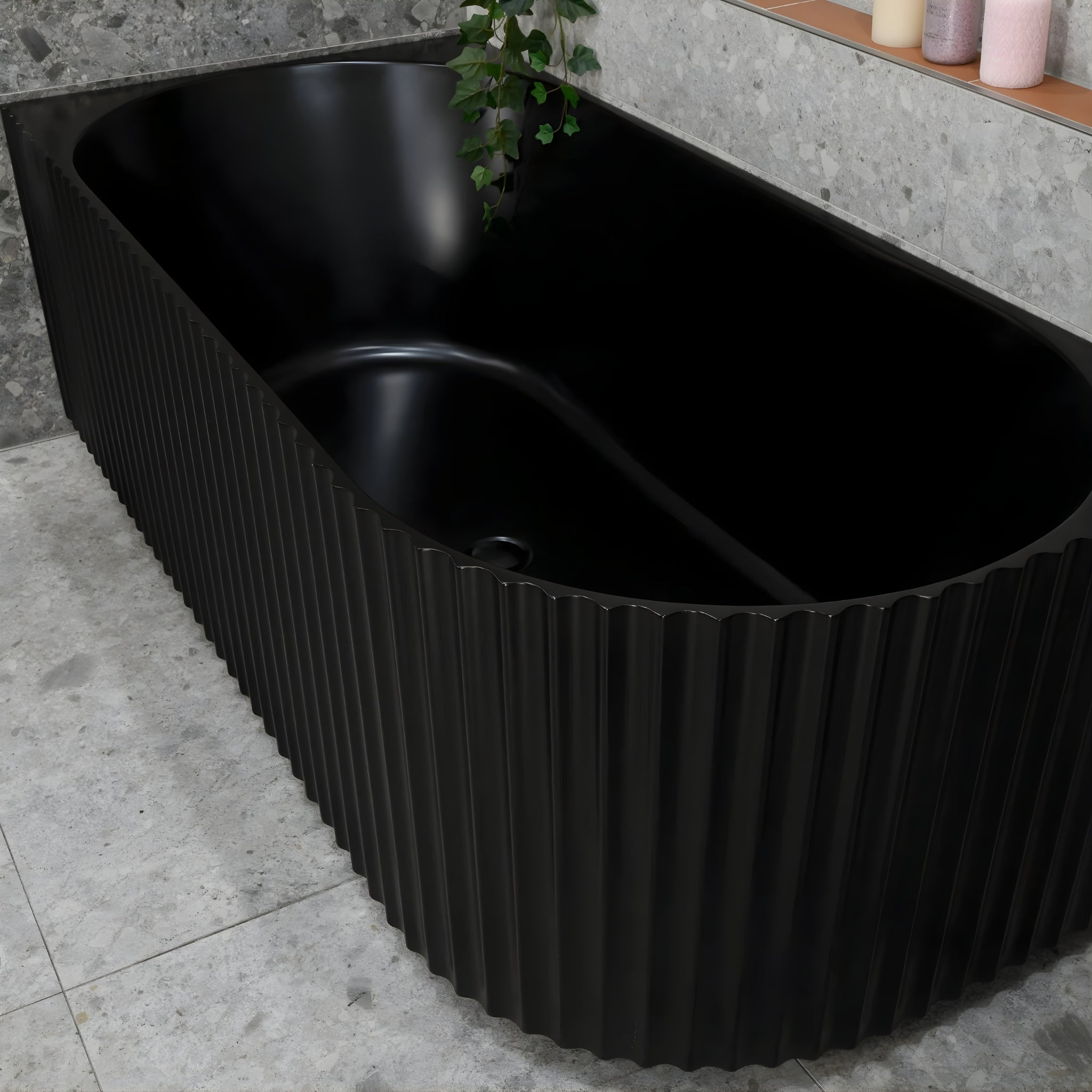 ENFLAIR AGORA GROOVE FLUTED LEFT CORNER BATHTUB MATTE BLACK (AVAILABLE IN 1500MM AND 1700MM)