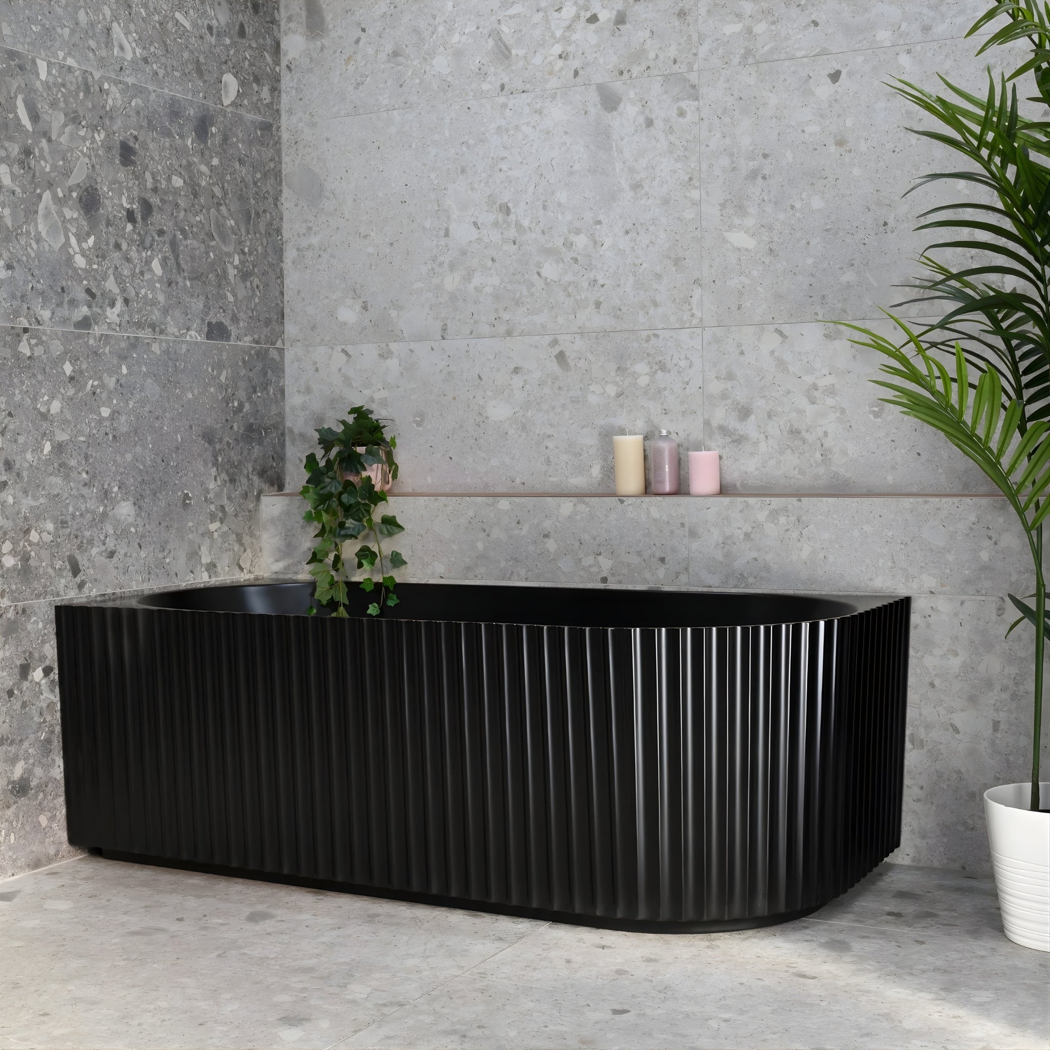 ENFLAIR AGORA GROOVE FLUTED LEFT CORNER BATHTUB MATTE BLACK (AVAILABLE IN 1500MM AND 1700MM)