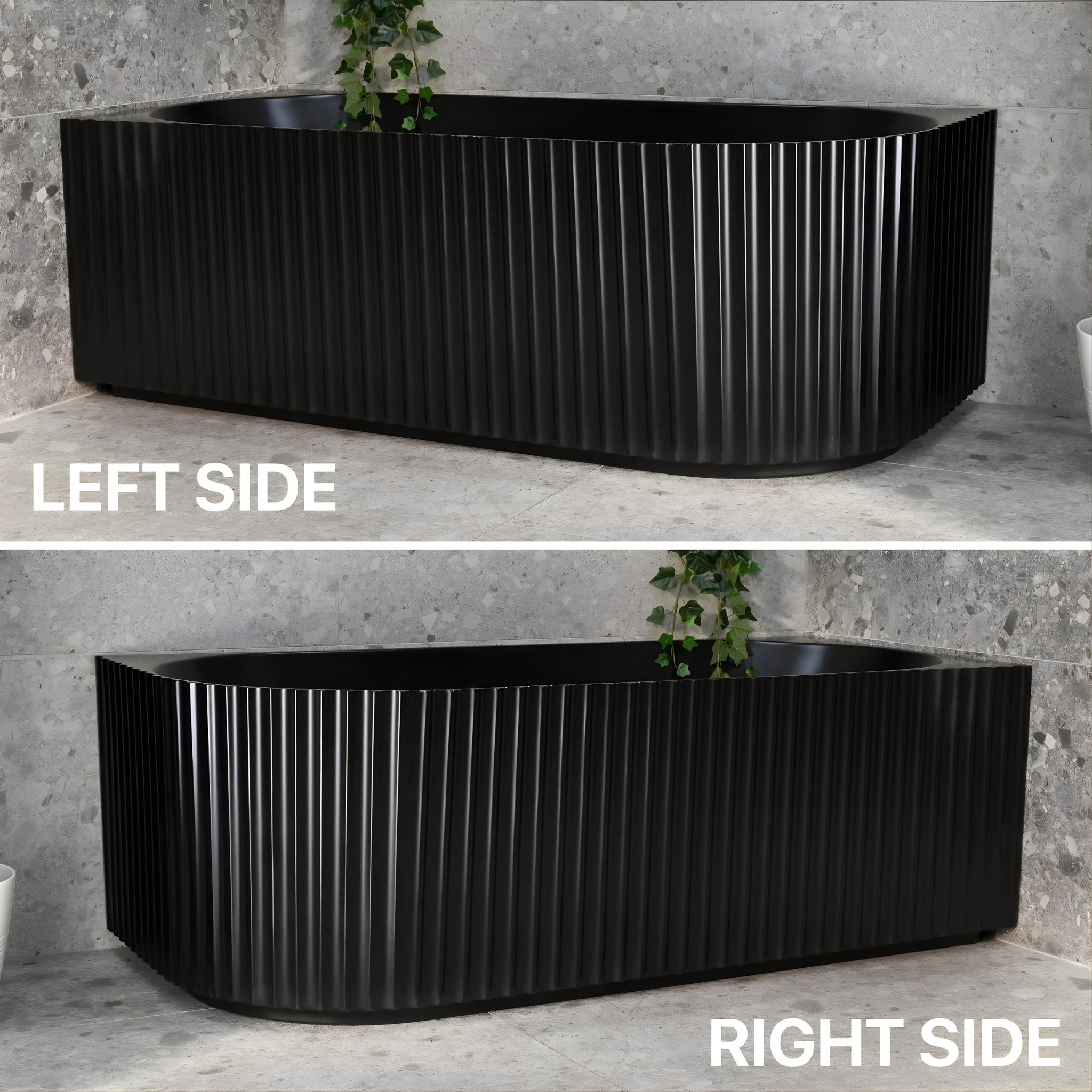 ENFLAIR AGORA GROOVE FLUTED RIGHT CORNER BATHTUB MATTE BLACK (AVAILABLE IN 1500MM AND 1700MM)