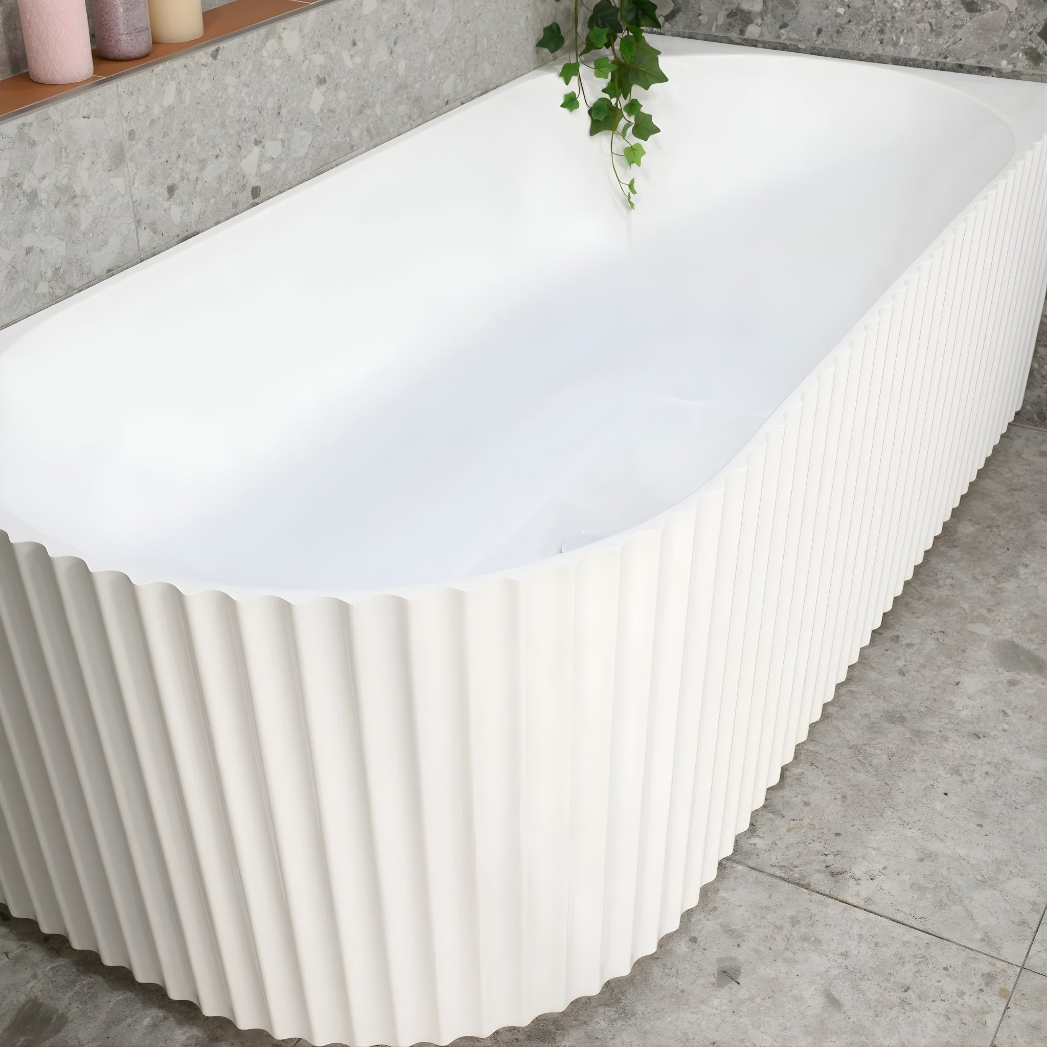 ENFLAIR AGORA GROOVE FLUTED RIGHT CORNER BATHTUB GLOSS WHITE (AVAILABLE IN 1500MM AND 1700MM)