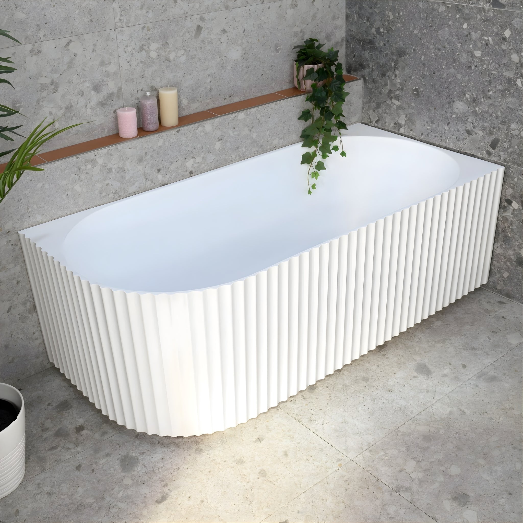 ENFLAIR AGORA GROOVE FLUTED RIGHT CORNER BATHTUB MATTE WHITE (AVAILABLE IN 1500MM AND 1700MM)
