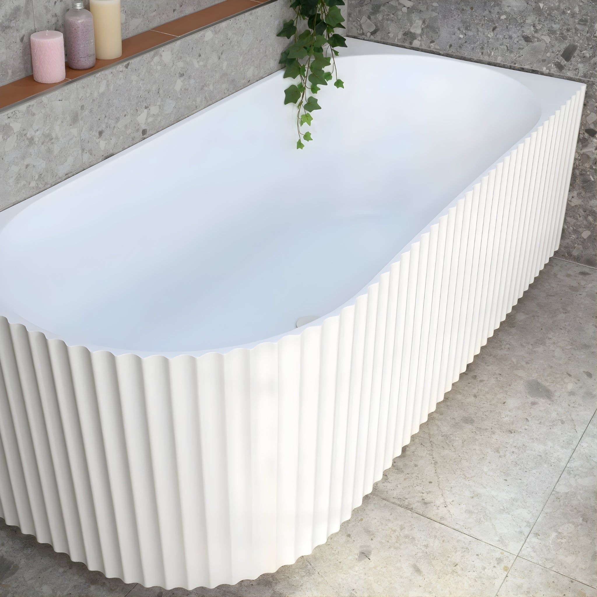ENFLAIR AGORA GROOVE FLUTED RIGHT CORNER BATHTUB MATTE WHITE (AVAILABLE IN 1500MM AND 1700MM)