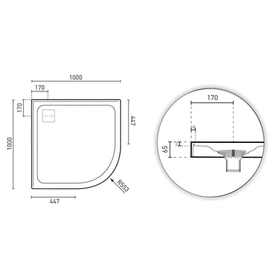 DECINA LUNA CURVED SHOWER BASE 1000MM GLOSS WHITE