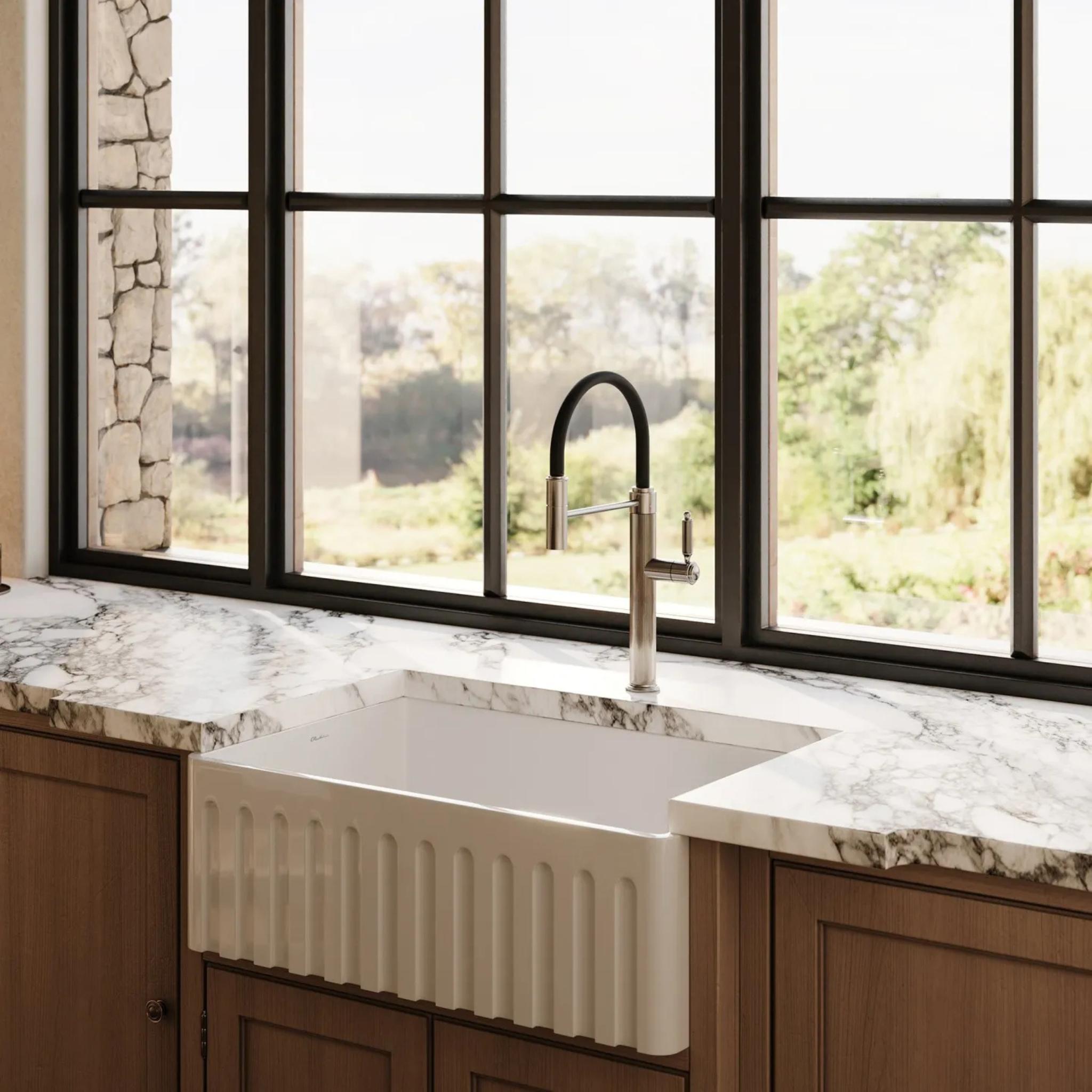 OLIVERI SICILY FARMHOUSE SINGLE BOWL UNDERMOUNT FIRECLAY KITCHEN SINK GLOSS WHITE 716MM