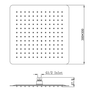 Linsol Scala 300mm Square Shower Head - Line Drawing