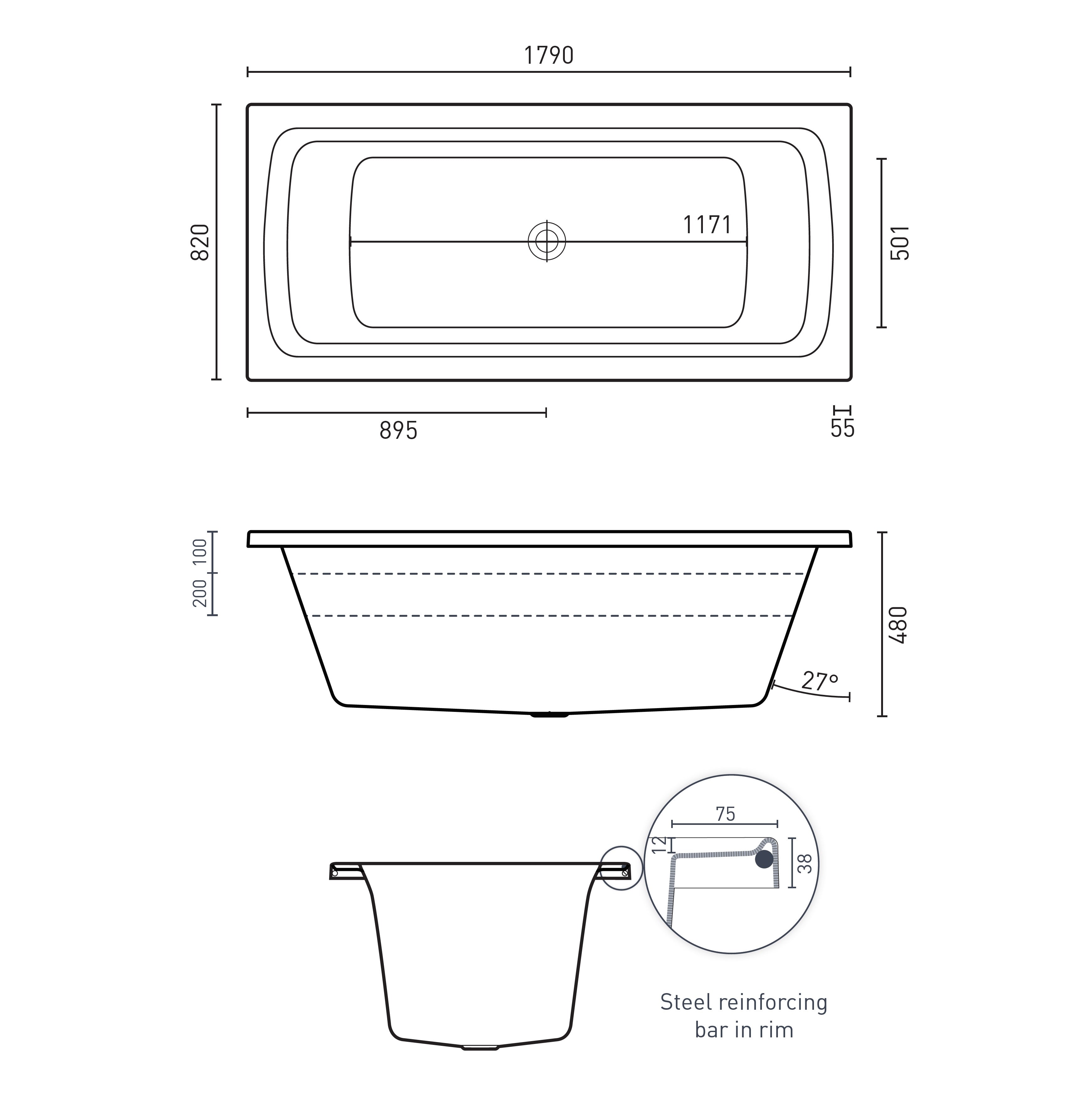 DECINA SAN DIEGO INSET SANTAI SPA BATH GLOSS WHITE 1790MM WITH 12-JETS