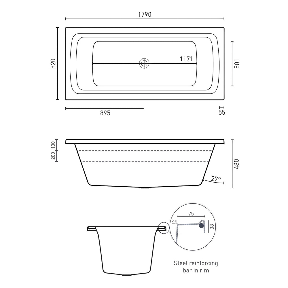 DECINA SAN DIEGO INSET DOLCE VITA SPA BATH GLOSS WHITE 1790MM WITH 18-JETS