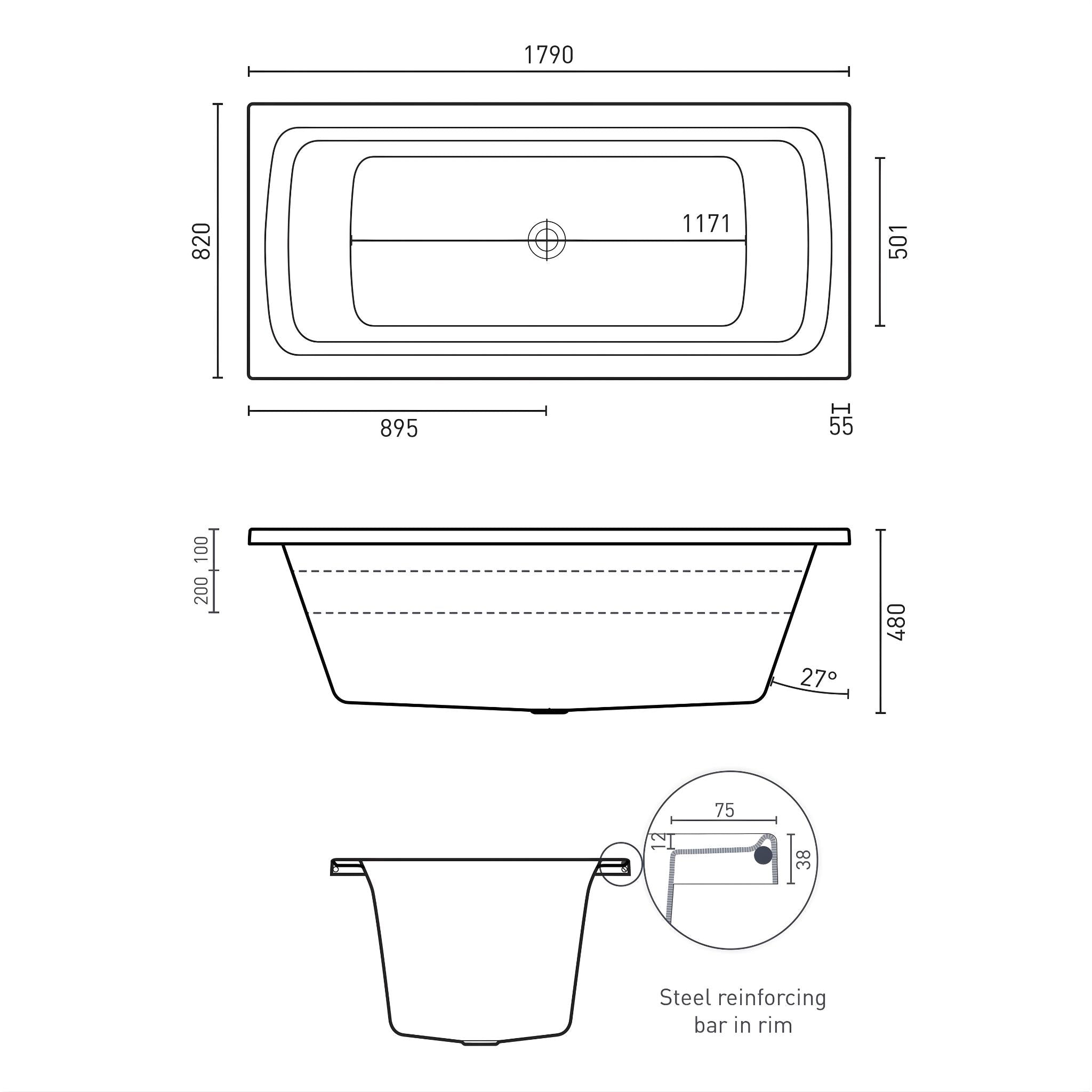 DECINA SAN DIEGO INSET DOLCE VITA SPA BATH GLOSS WHITE 1790MM WITH 18-JETS