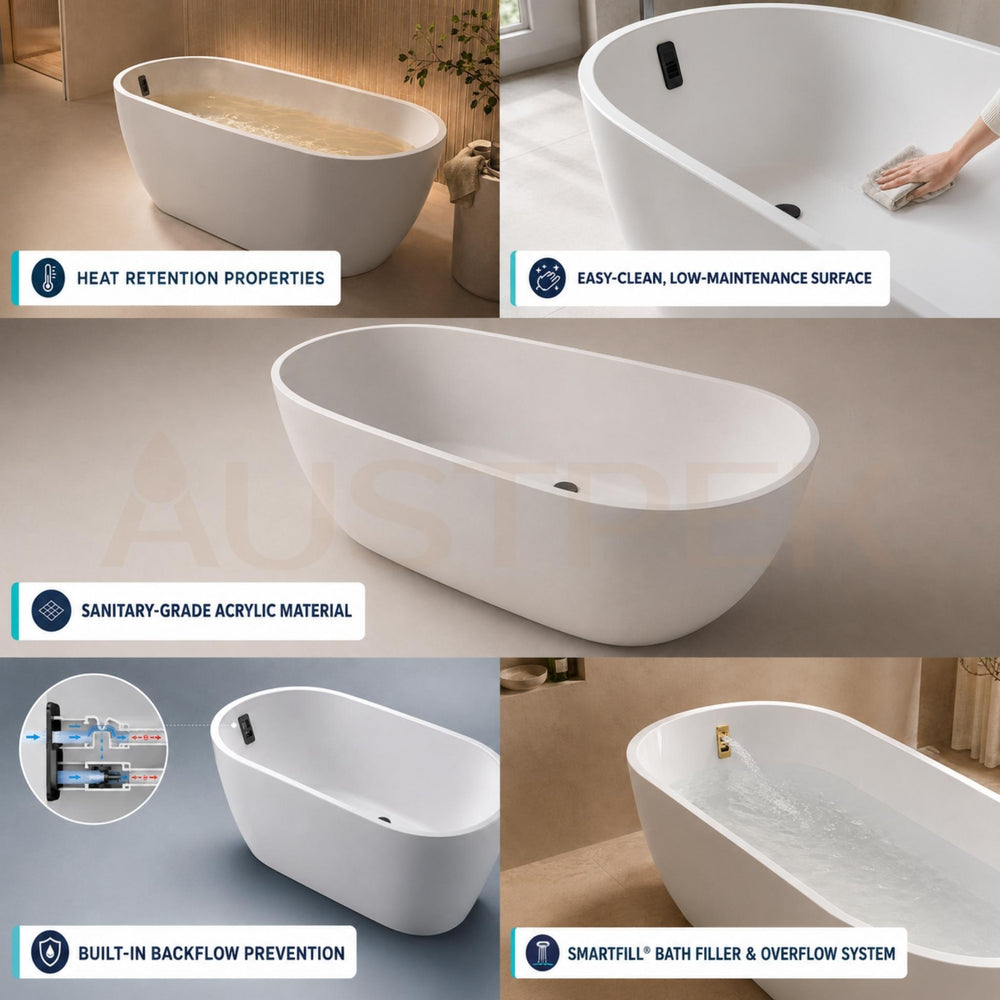 SEIMA ARKO 120 FREESTANDING BATHTUB WITH SMARTFILL SYSTEM GLOSS WHITE (AVAILABLE IN 1500MM AND 1700MM)