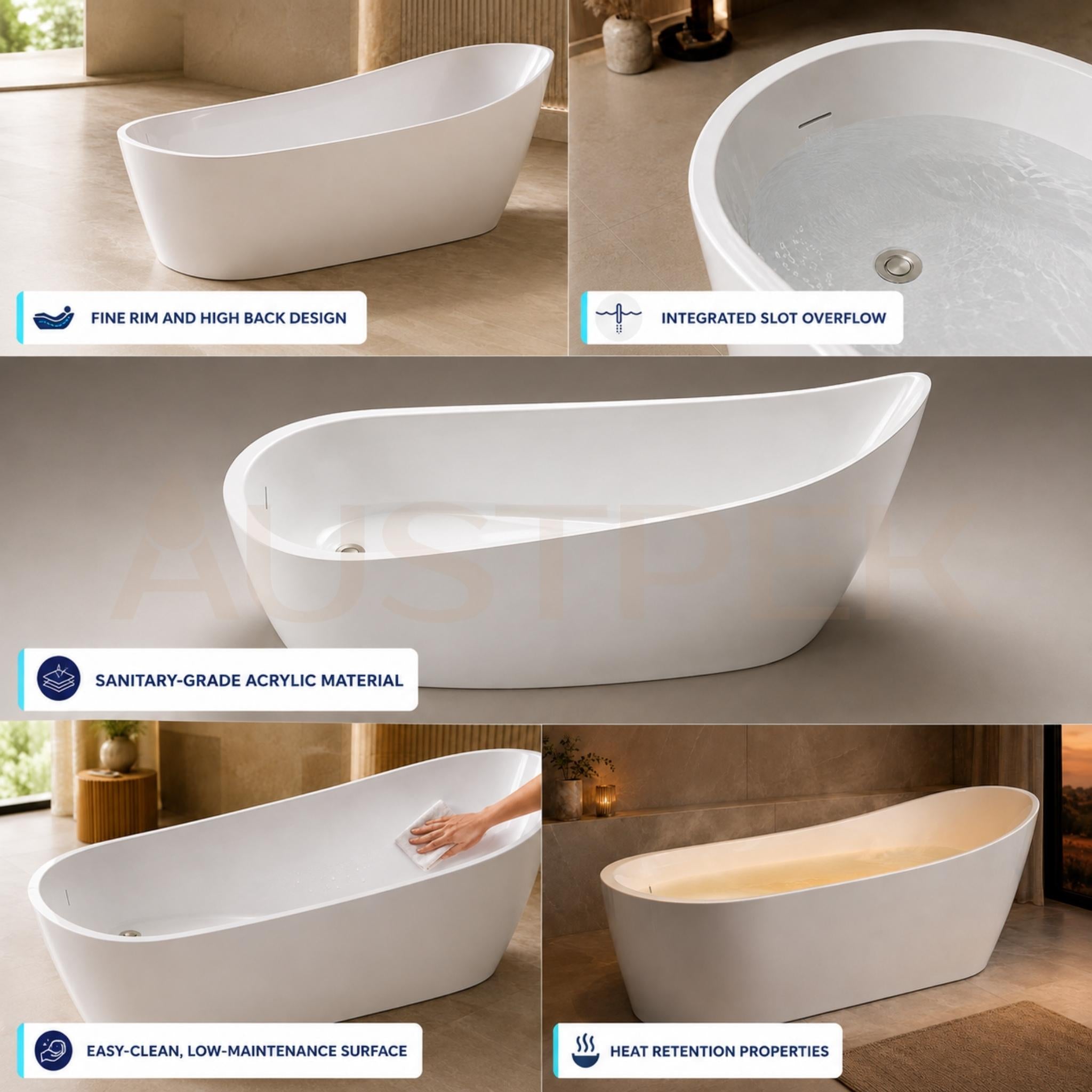 SEIMA ARKO 140 FREESTANDING BATHTUB WITH OVERFLOW GLOSS WHITE 1700MM