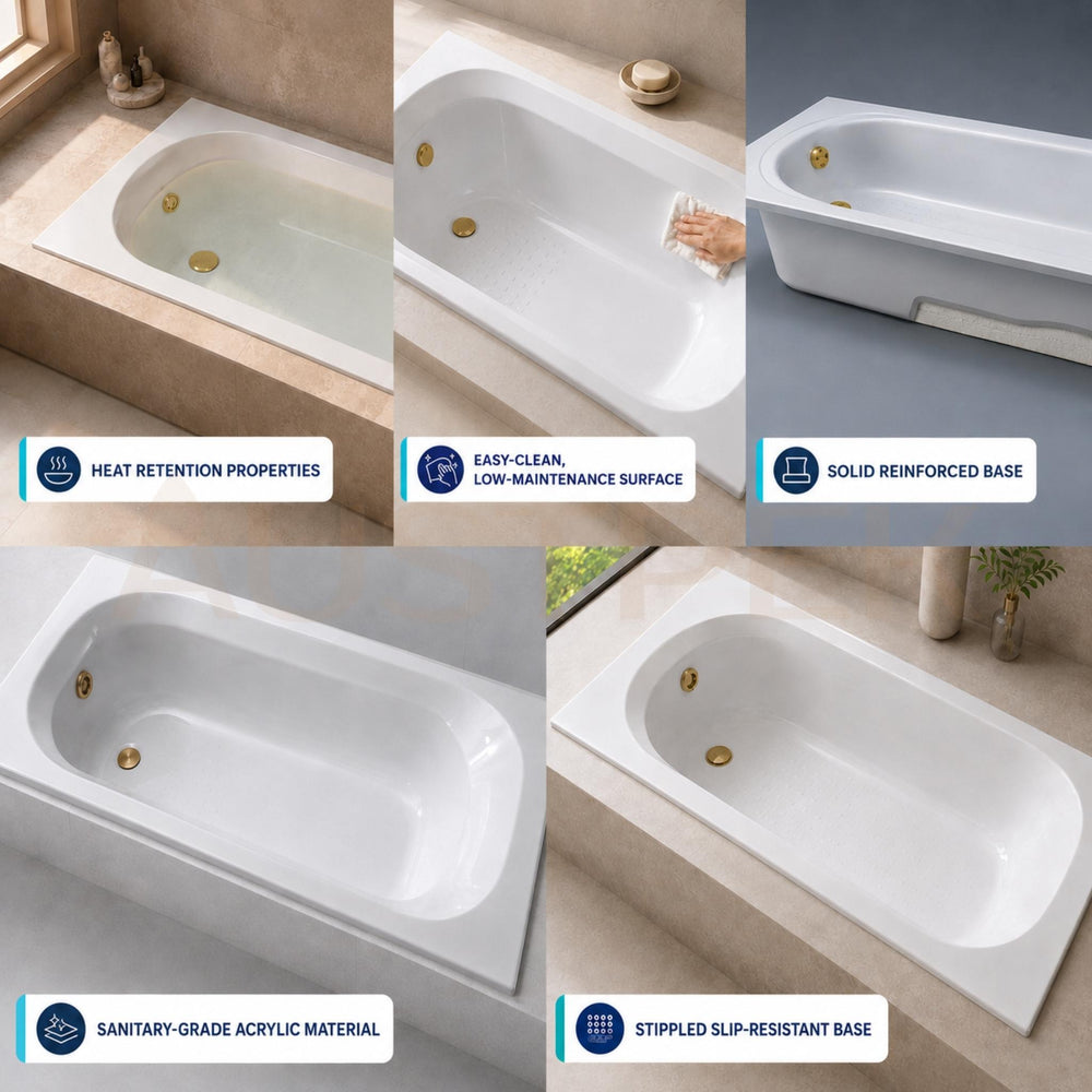 SEIMA CHIOS 102 INSET BATHTUB WITH PREMIUM OVERFLOW GLOSS WHITE (AVAILABLE IN 1525MM, 1675MM AND 1790MM)