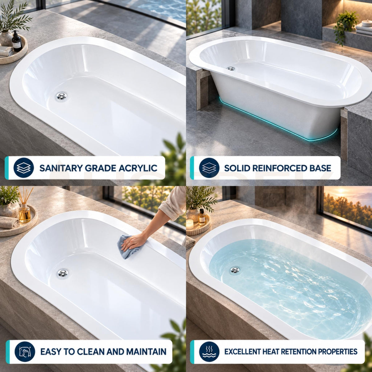 SEIMA LIMNI 135 ISLAND BATHTUB WITH PREMIUM OVERFLOW GLOSS WHITE 1700MM