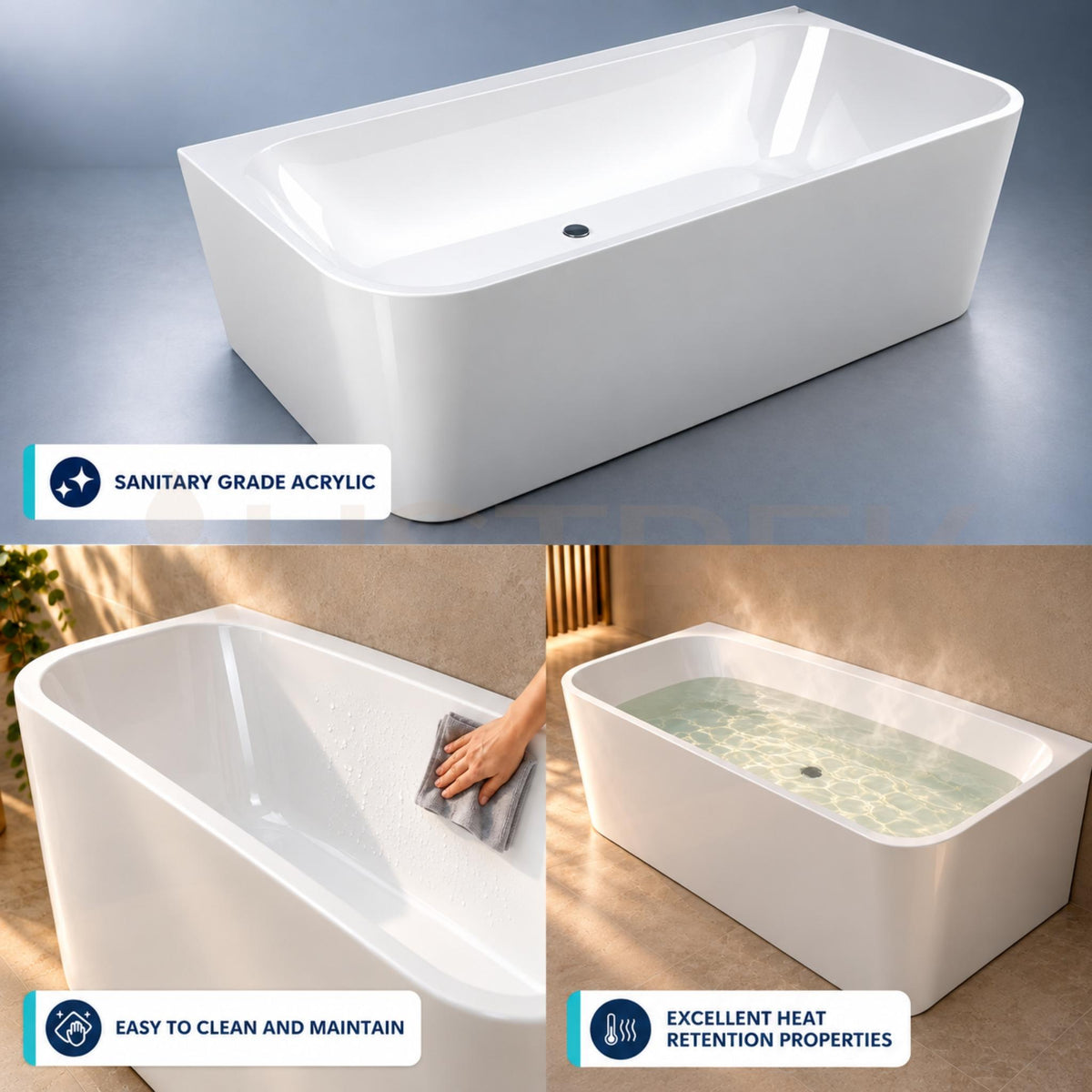 SEIMA PLATI 130 BACK-TO-WALL BATHTUB GLOSS WHITE (AVAILABLE IN 1500MM AND 1700MM)