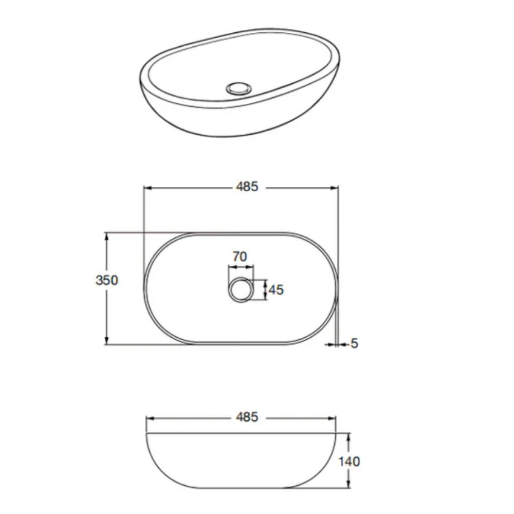 CLAYA OVAL ABOVE COUNTER BASIN MATTE BEIGE STONE MARBLE LOOK 485MM