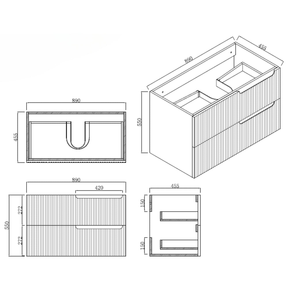 INFINITY SERSI MATTE WHITE 900MM SINGLE BOWL WALL HUNG VANITY