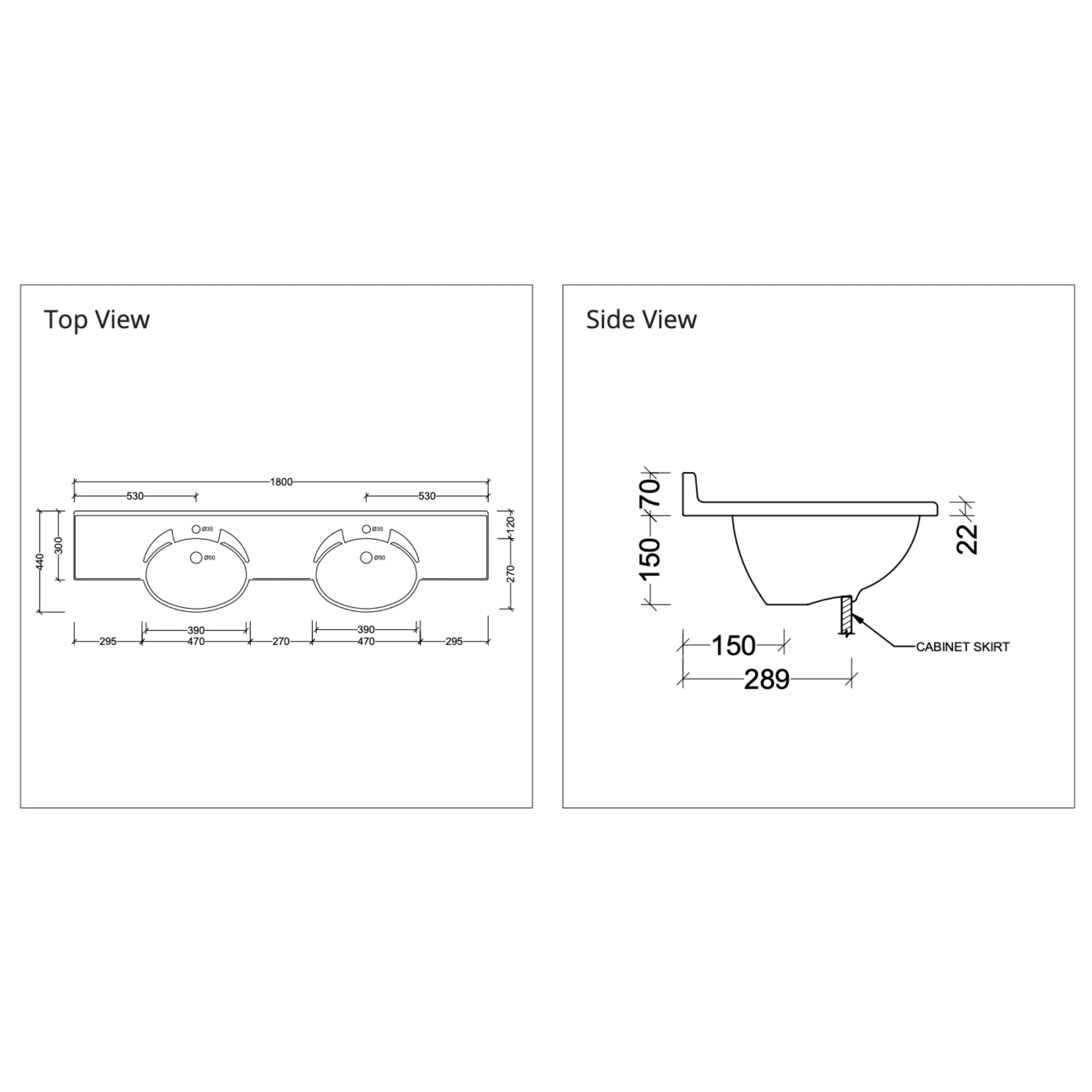 DUROCLASS SUPREME FORWARD GLOSS WHITE DOUBLE BOWL SEMI-RECESSED VANITY TOP (MULTIPLE SIZES AVAILABLE)