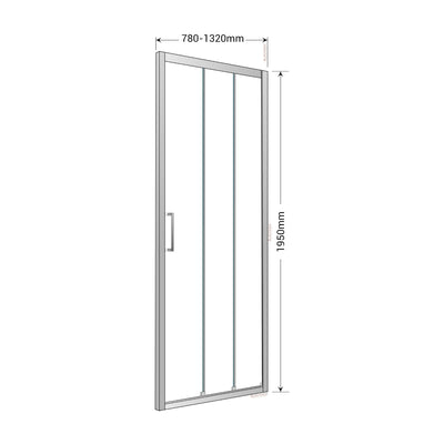 BELLA VISTA LAYLA SEMI FRAMED TRIPLE DOOR 2 SLIDING AND 1 FIXED FRONT ONLY PANEL CHROME