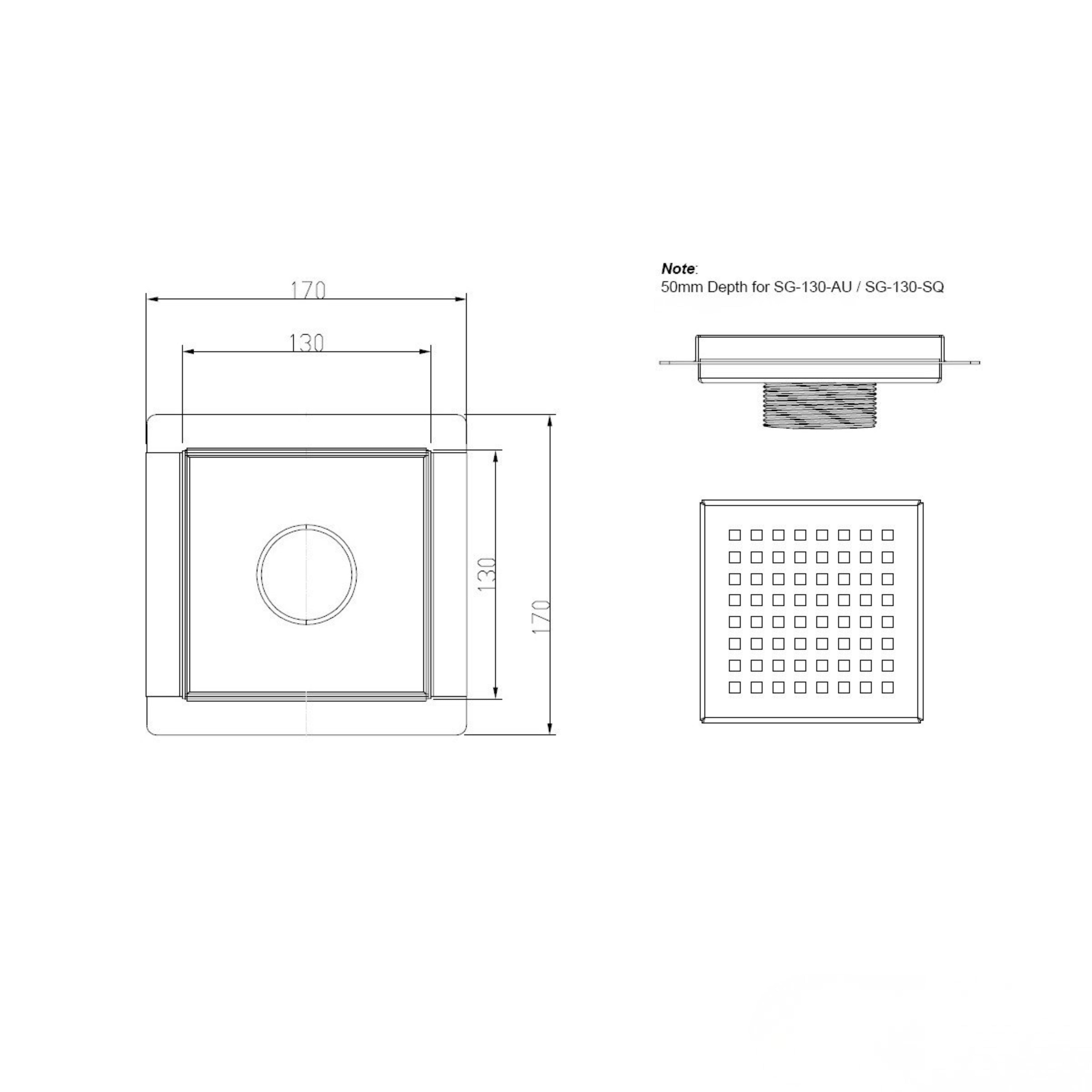 BELLA VISTA ZENON SQUARE PATTERN MINI SHOWER GRATE 170MM STAINLESS STEEL