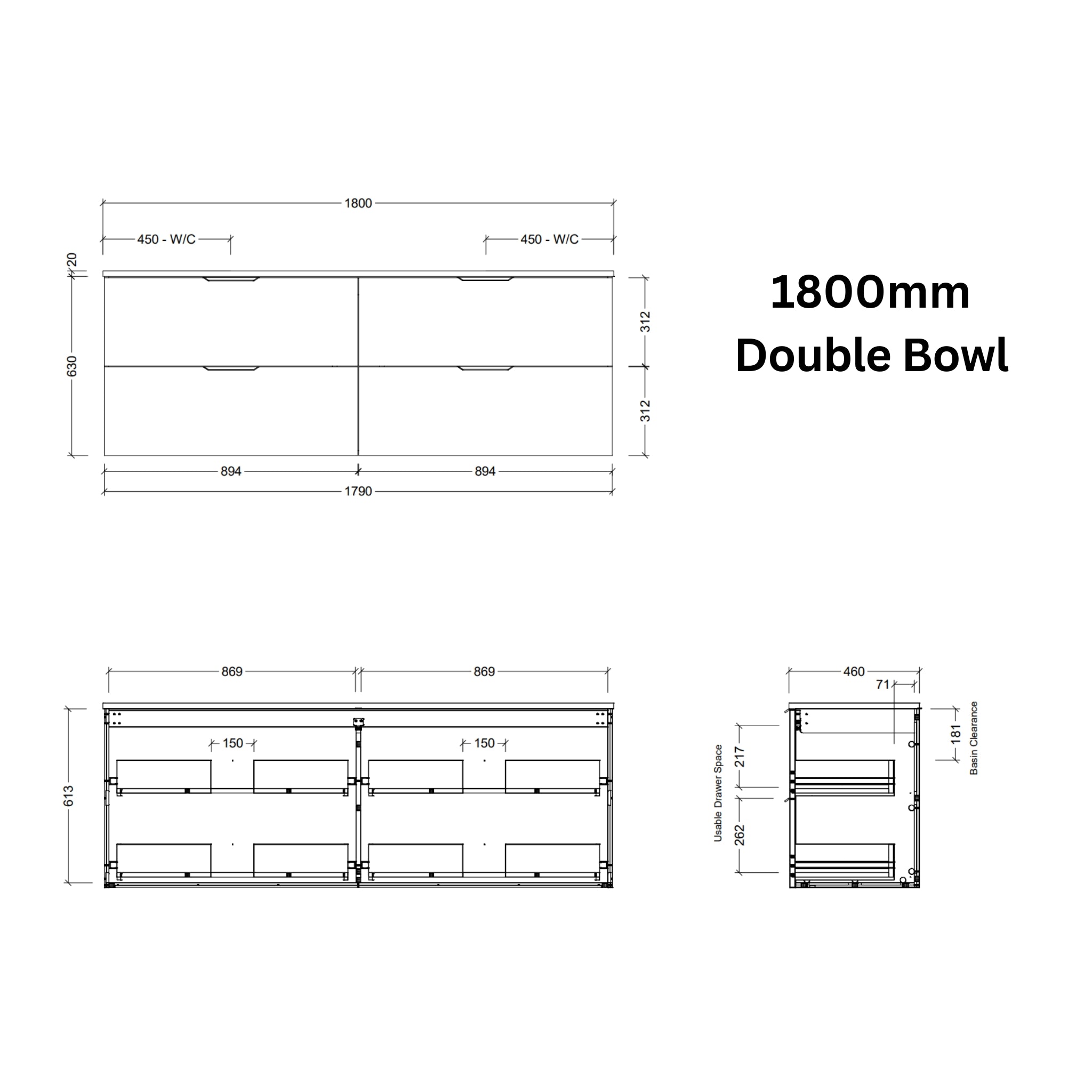 TIMBERLINE SUTHERLAND HOUSE CUSTOM WALL HUNG VANITY (ALL SIZING)