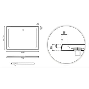 DECINA PRELUDE REAR WASTE SHOWER BASE 1200MM GLOSS WHITE