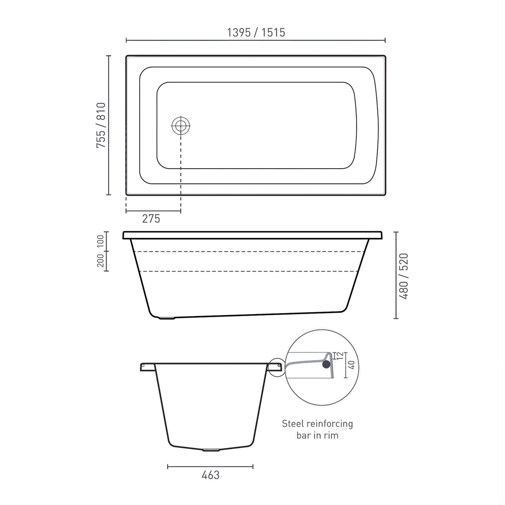 DECINA SHENSEKI INSET CONTOUR SPA BATH GLOSS WHITE (AVAILABLE IN 1395MM AND 1515MM) WITH 12-JETS