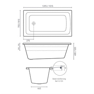 DECINA SHENSEKI INSET CONTOUR SPA BATH GLOSS WHITE (AVAILABLE IN 1395MM AND 1515MM) WITH 12-JETS