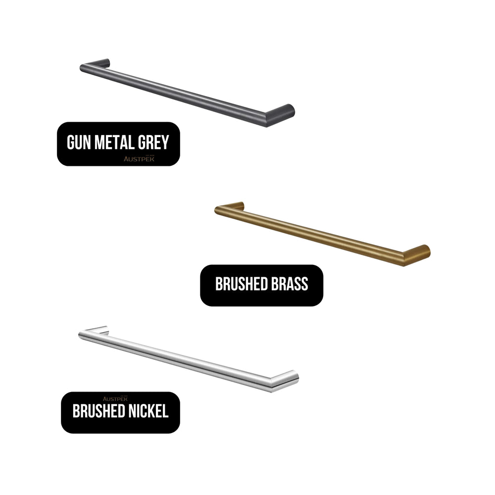 AQUAPERLA ROUND HORIZONTAL SINGLE BAR HEATED TOWEL RACK BRUSHED BRASS 780MM