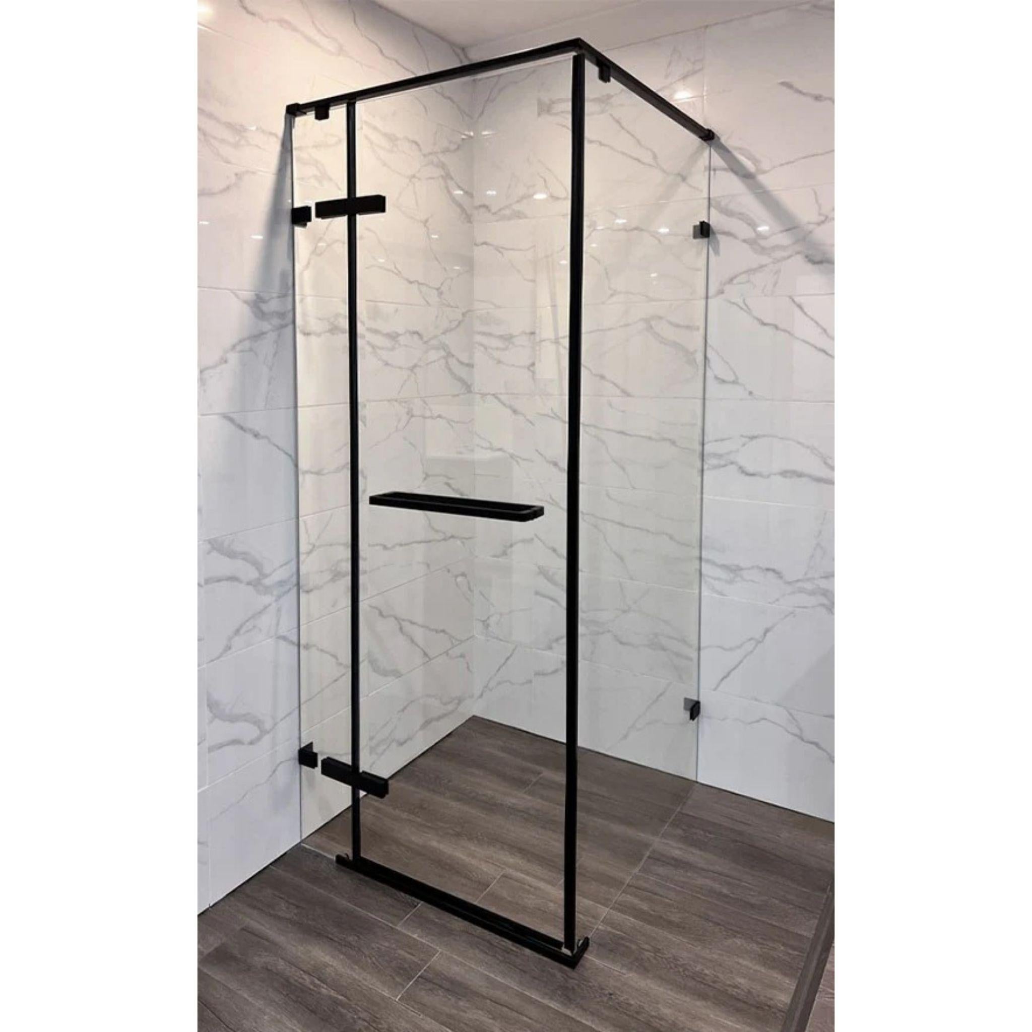 BTH SEMI-FRAMELESS PIVOT DOOR CORNER SHOWER SCREEN MATTE BLACK
