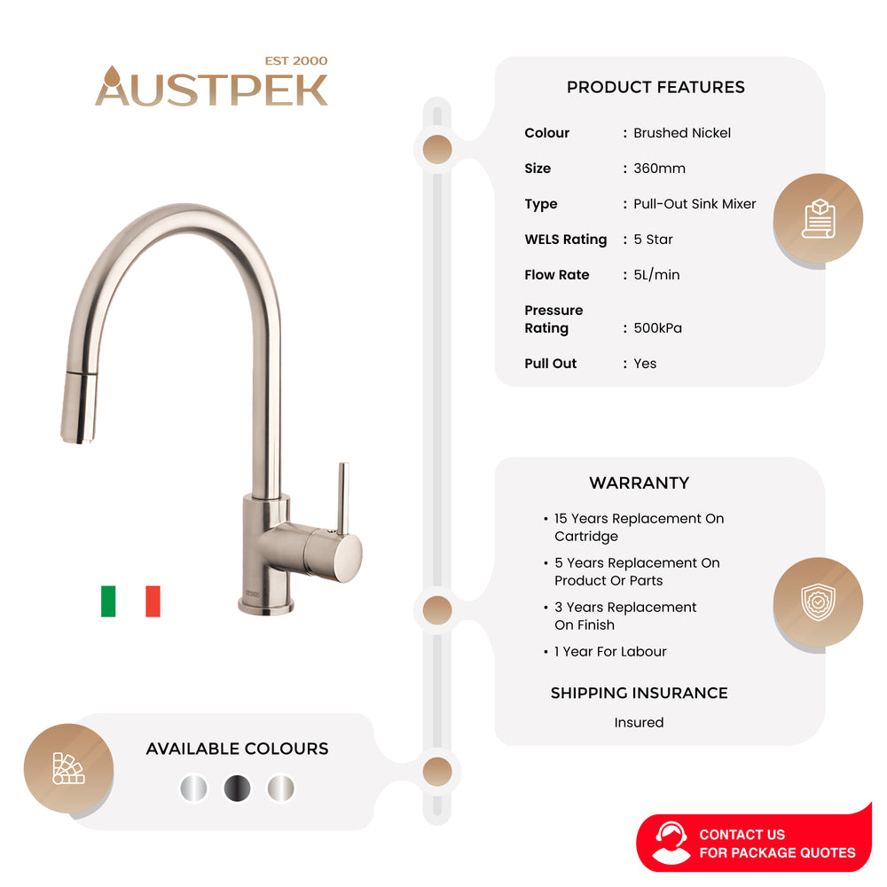 ARMANDO VICARIO PULL-OUT SINK MIXER 360MM BRUSHED NICKEL