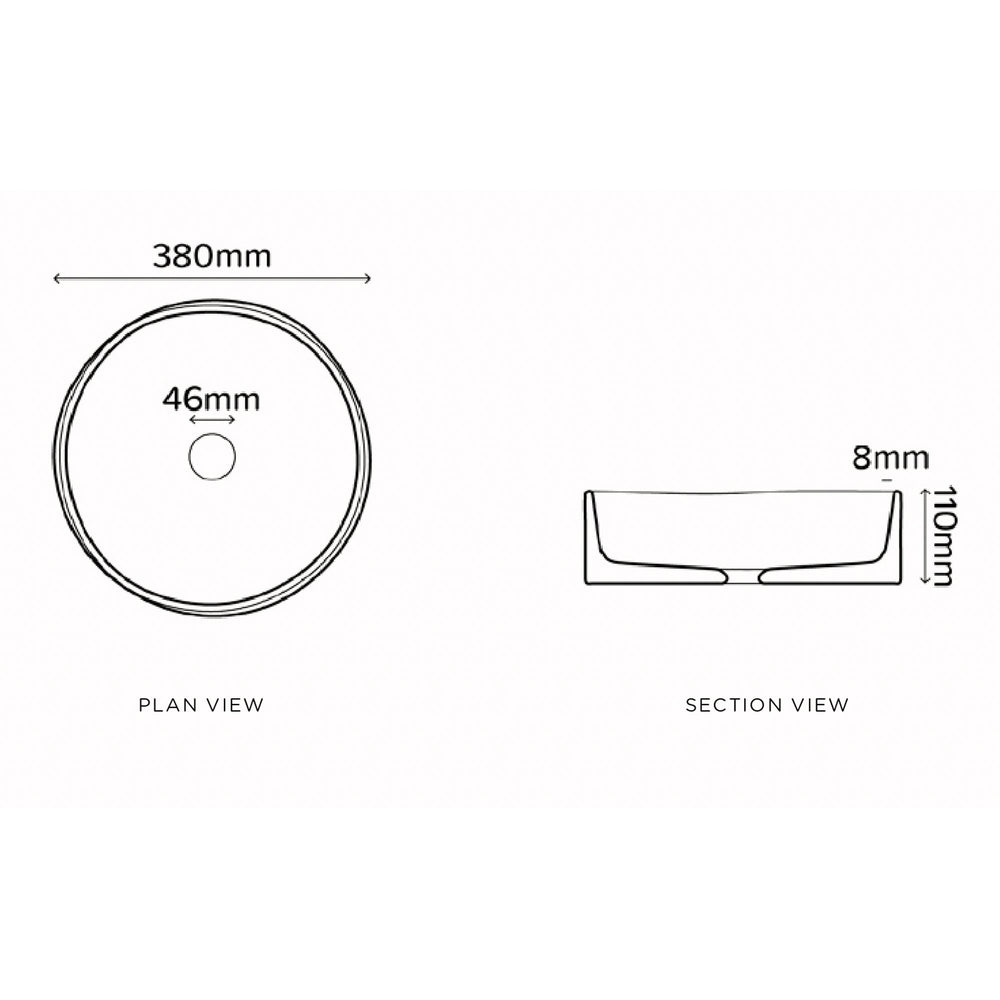 NOOD CO CONSCIOUS RANGE SLIP ABOVE COUNTER / WALL HUNG BASIN MINT 380MM