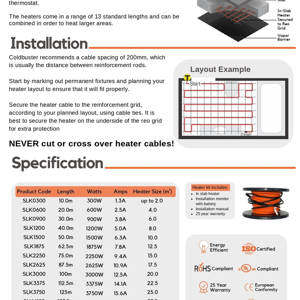 COLDBUSTER 30W/M IN SLAB FLOOR HEATING KIT