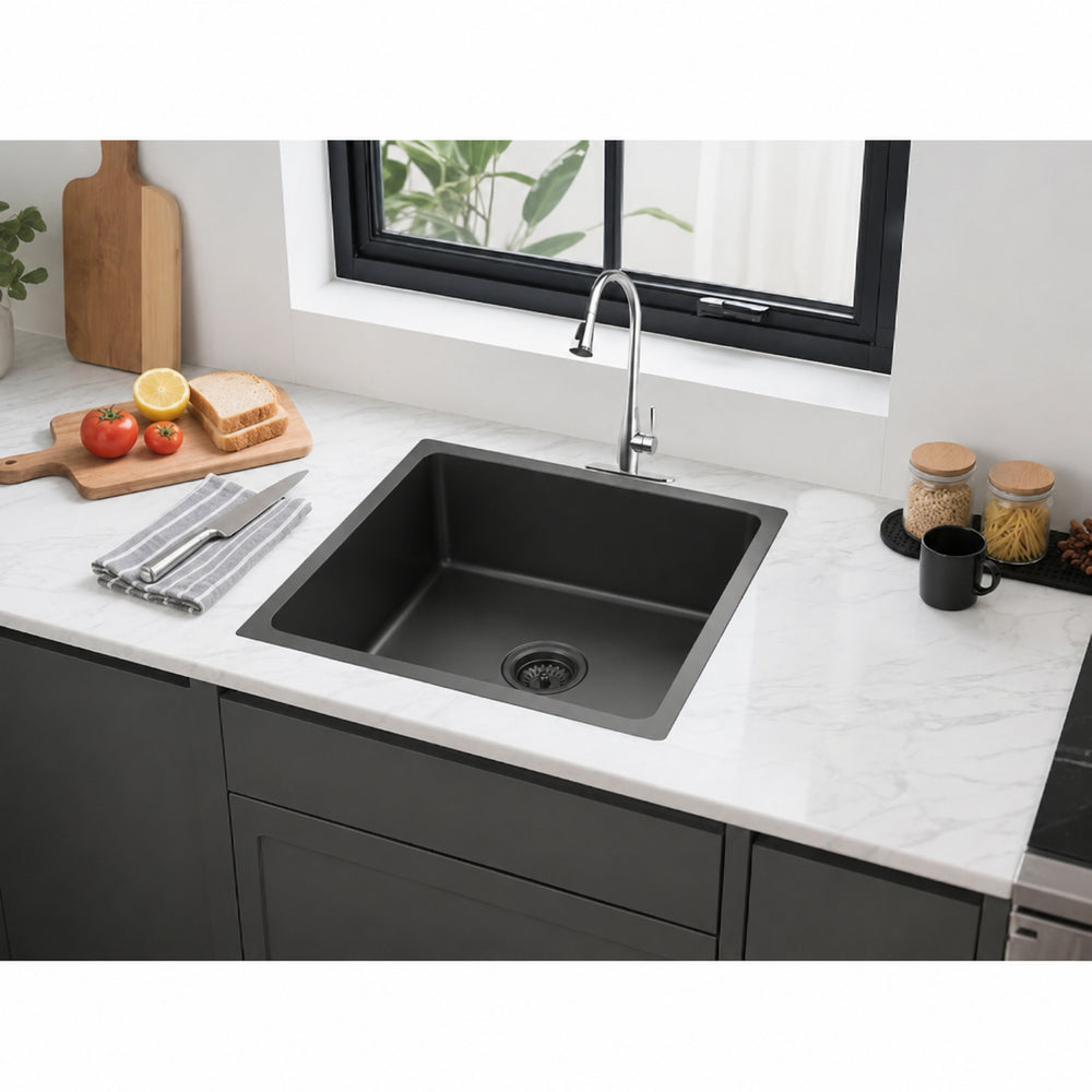 VITO STAINLESS STEEL SINGLE BOWL UNDERMOUNT KITCHEN SINK MATTE BLACK 450MM