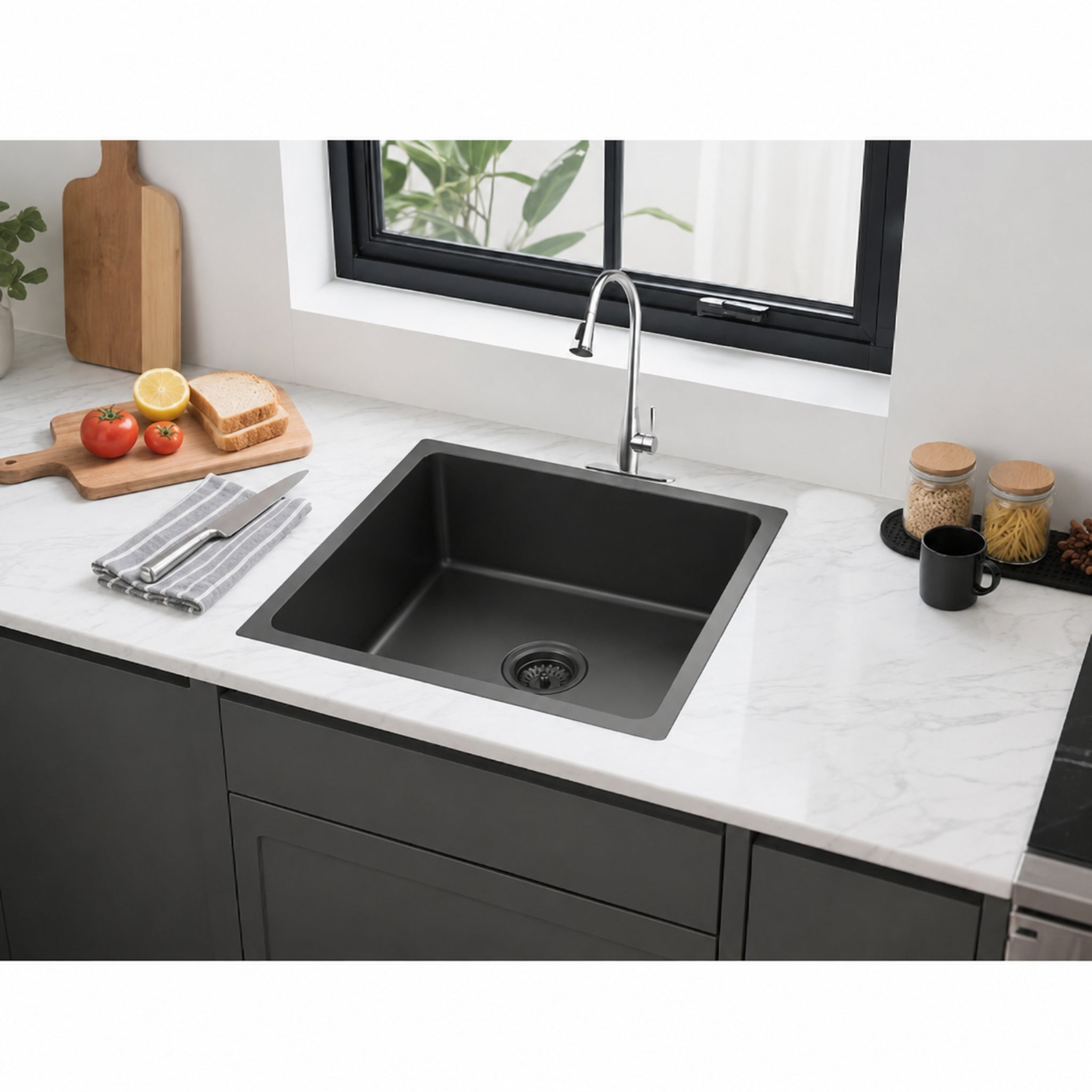 VITO STAINLESS STEEL SINGLE BOWL UNDERMOUNT KITCHEN SINK MATTE BLACK 450MM